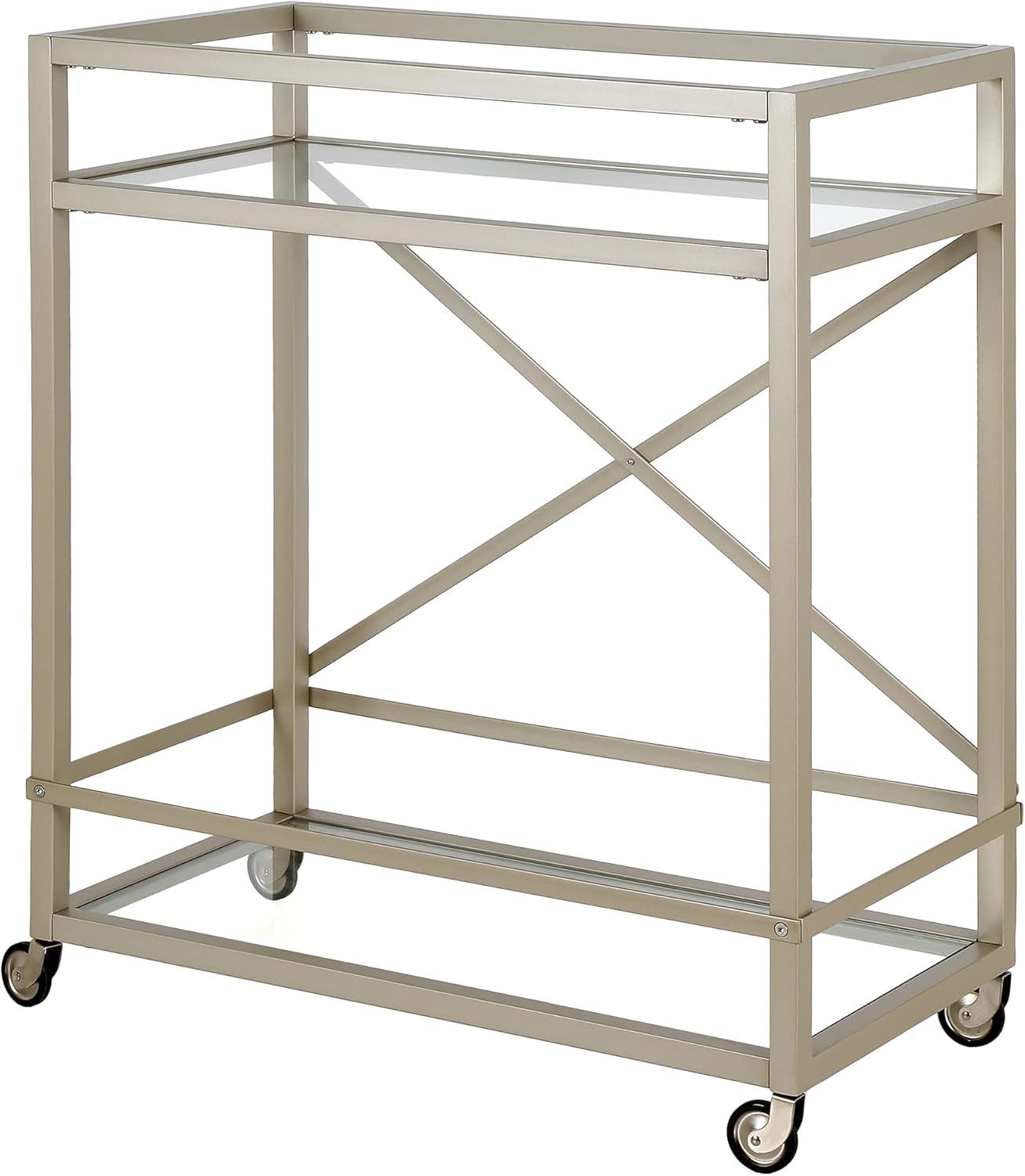 Henn&Hart 30" Satin Nickel Metal/Glass Bar Cart