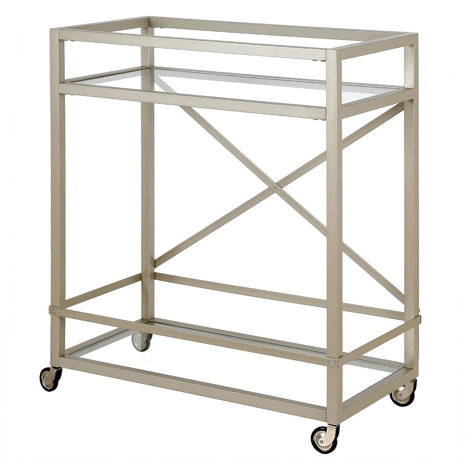 Evelyn&Zoe Wilson 30" Wide Rectangular Bar Cart, Satin Nickel