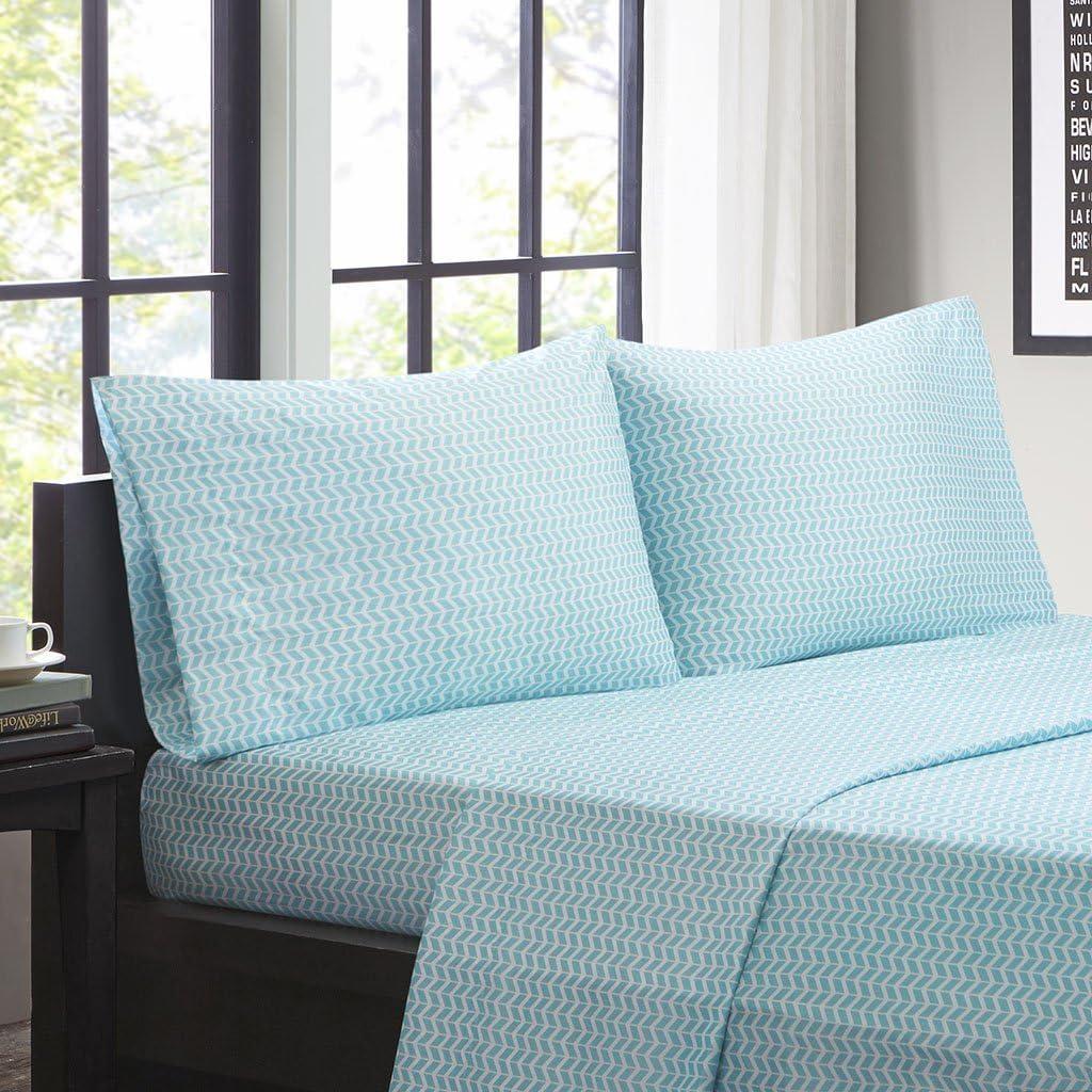 Aqua Chevron Twin Microfiber Sheet Set with Pillowcases