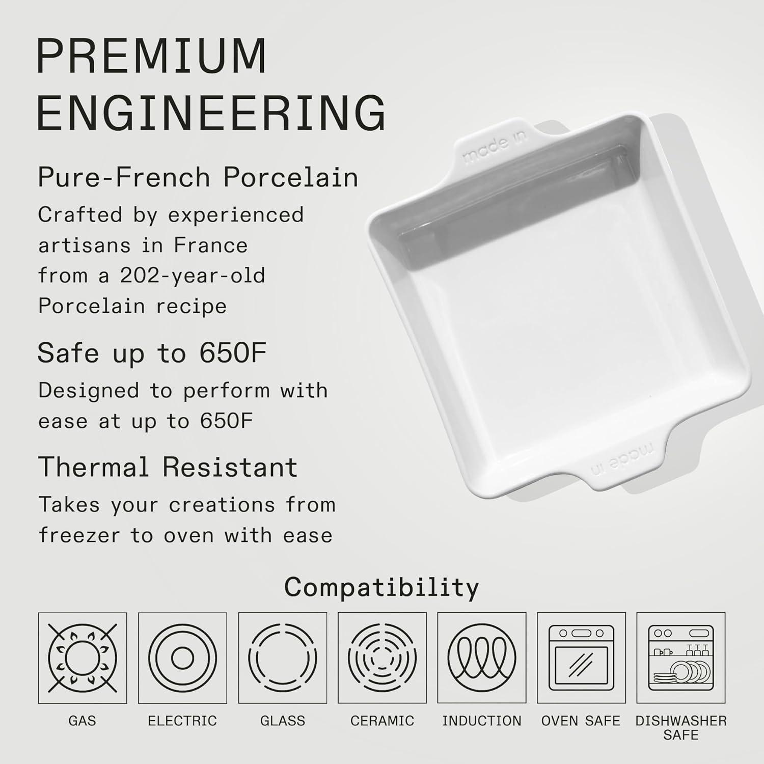 Made In Cookware - Square Baking Dish - White - Hand Crafted Porcelain - Professional Bakeware - Made in France
