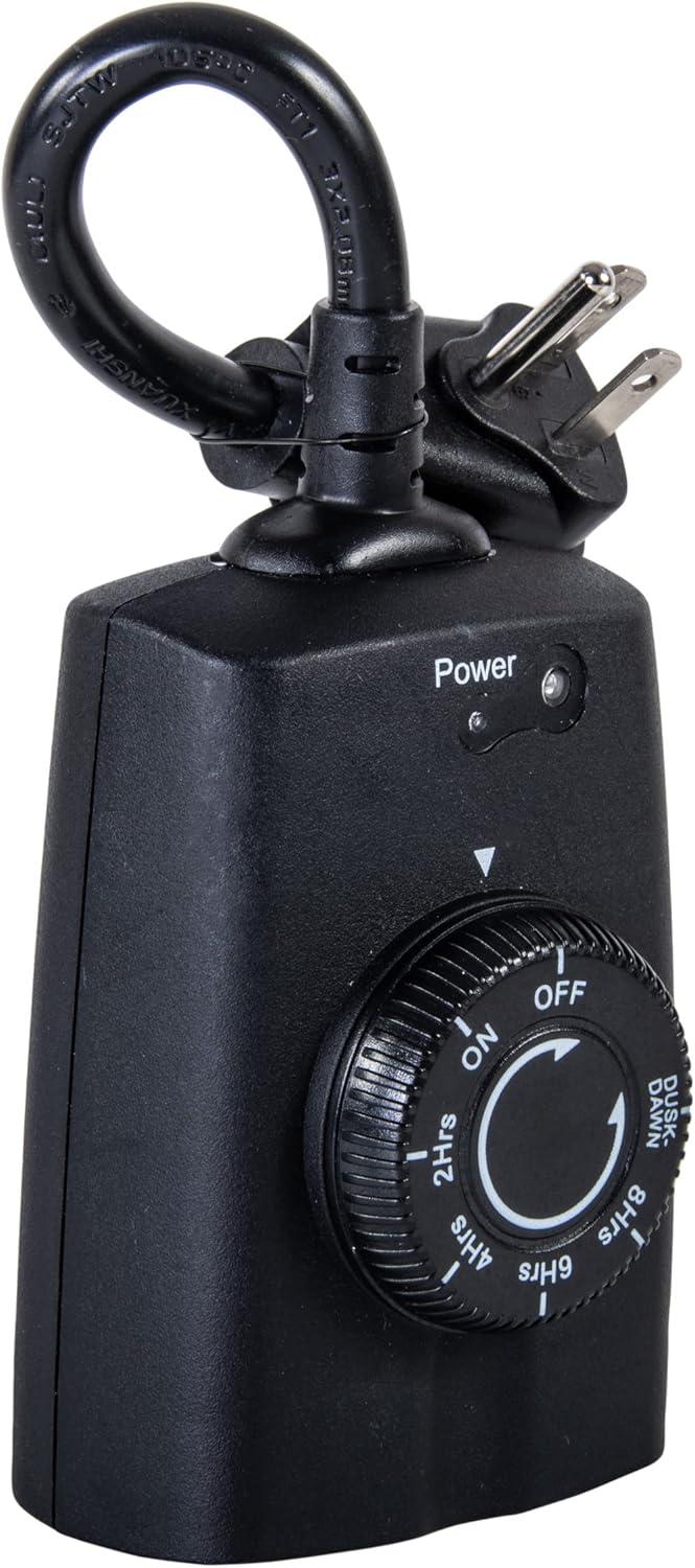 Black Outdoor Digital Plug-In Timer with Photocell Control