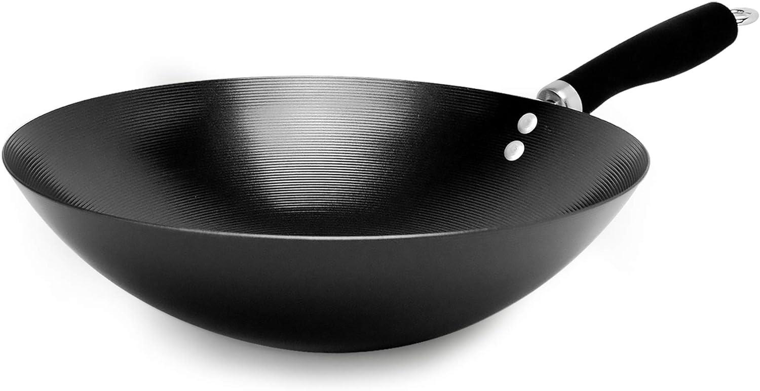 Ecolution 12" Black Nonstick Carbon Steel Wok with Silicone Handle