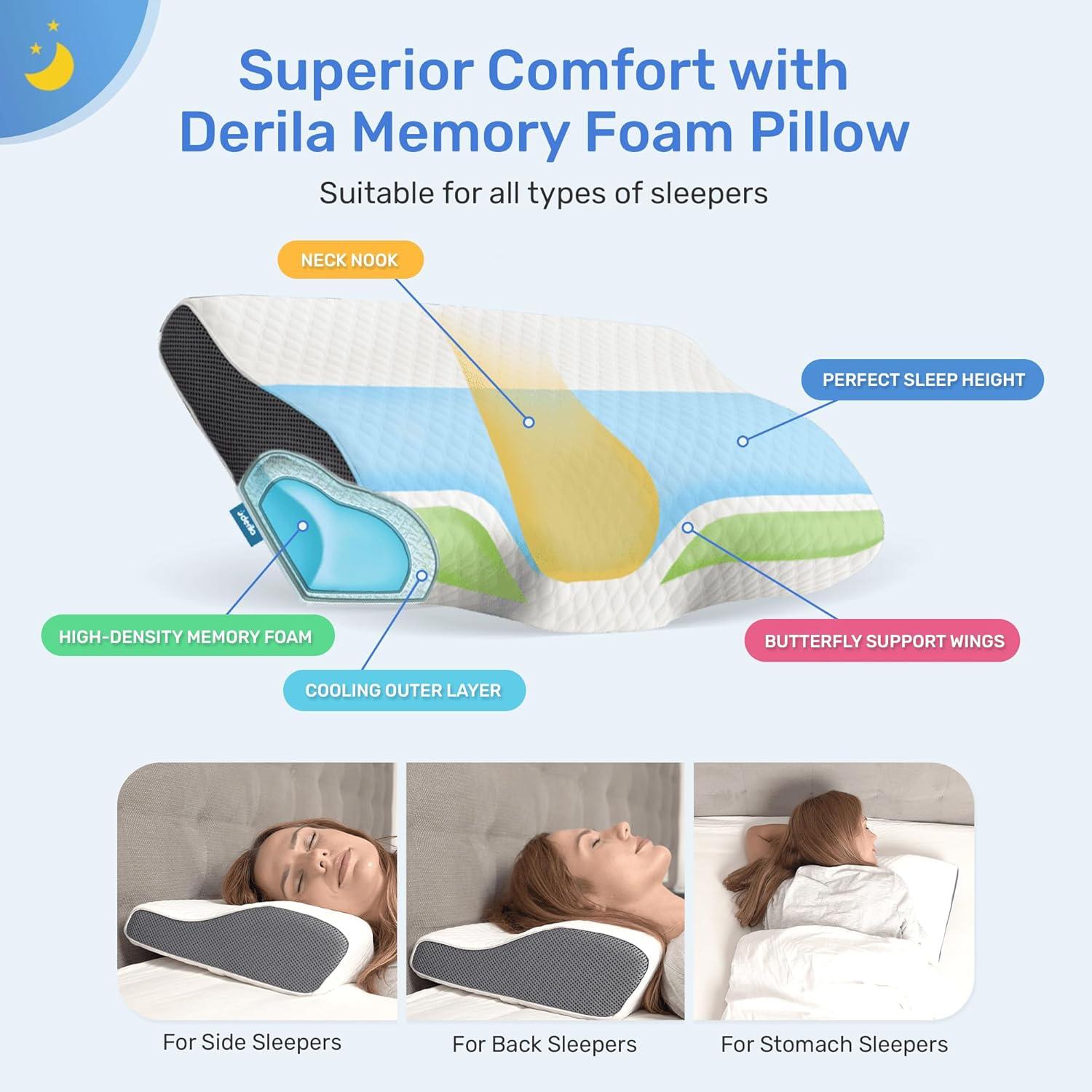 Derila® | Cervical Memory Foam Pillow (King Size|White )| Neck,Shoulder Pain Relief | Improves Sleep