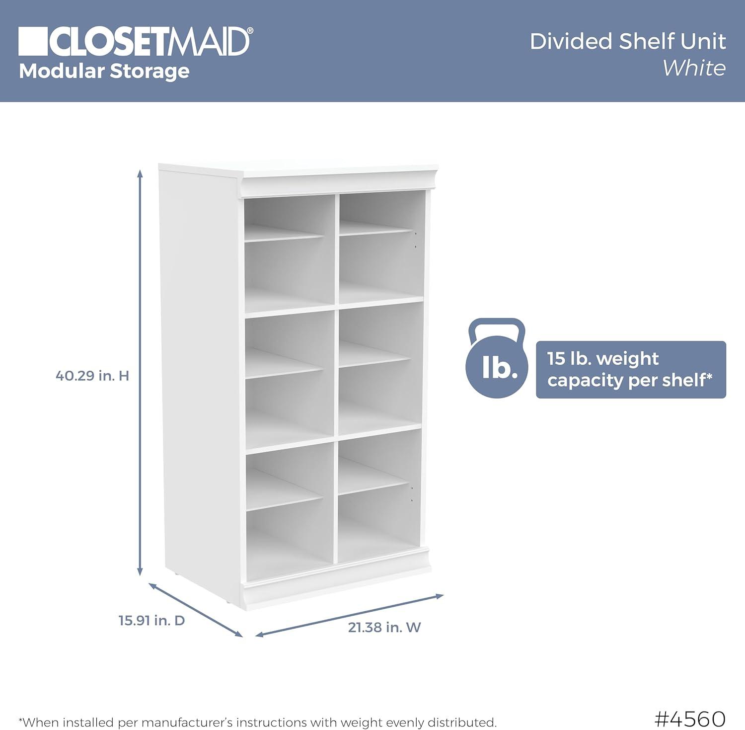 White Modular Storage System with Drawers and Shelves, 107" Wide