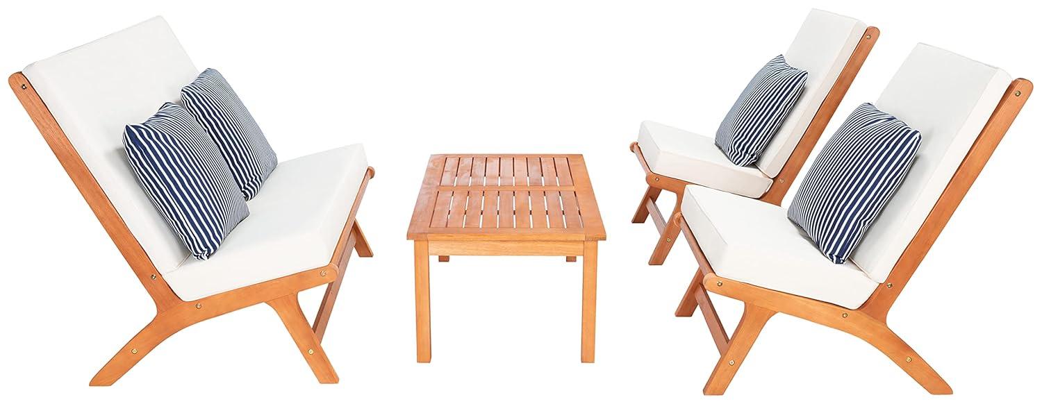 Chaston 4 Piece Living Set - Indoor/Outdoor - PAT7044 - Natural/Beige + Thin Stripe Pillow - Safavieh