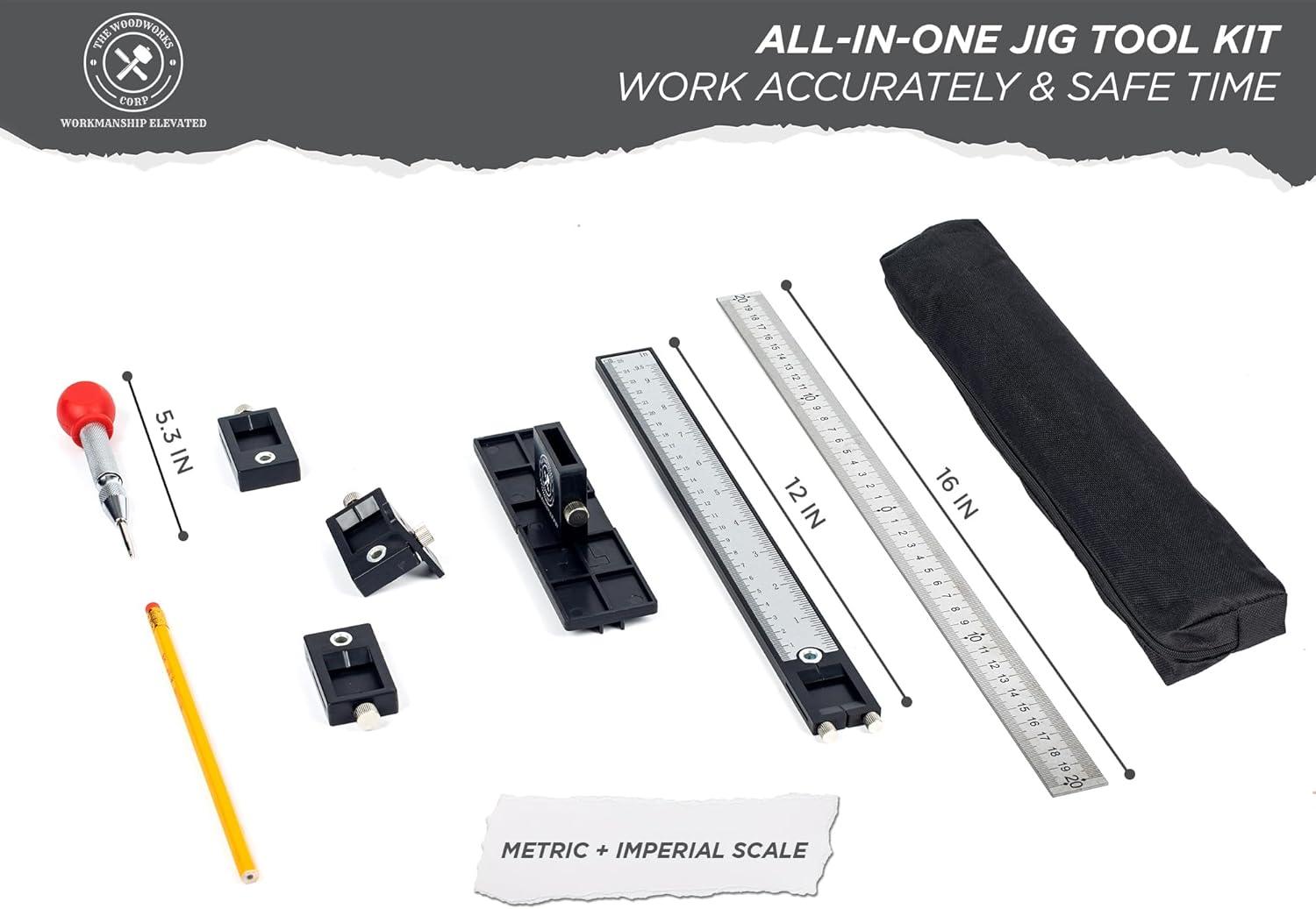The Woodworks Corp Cabinet Hardware Jig Tool - Precise Drilling Cabinet Handle Jig - Adjustable Cabinet Jig - Perfect for Kitchen Handles - Jig for Handles and Pulls C57