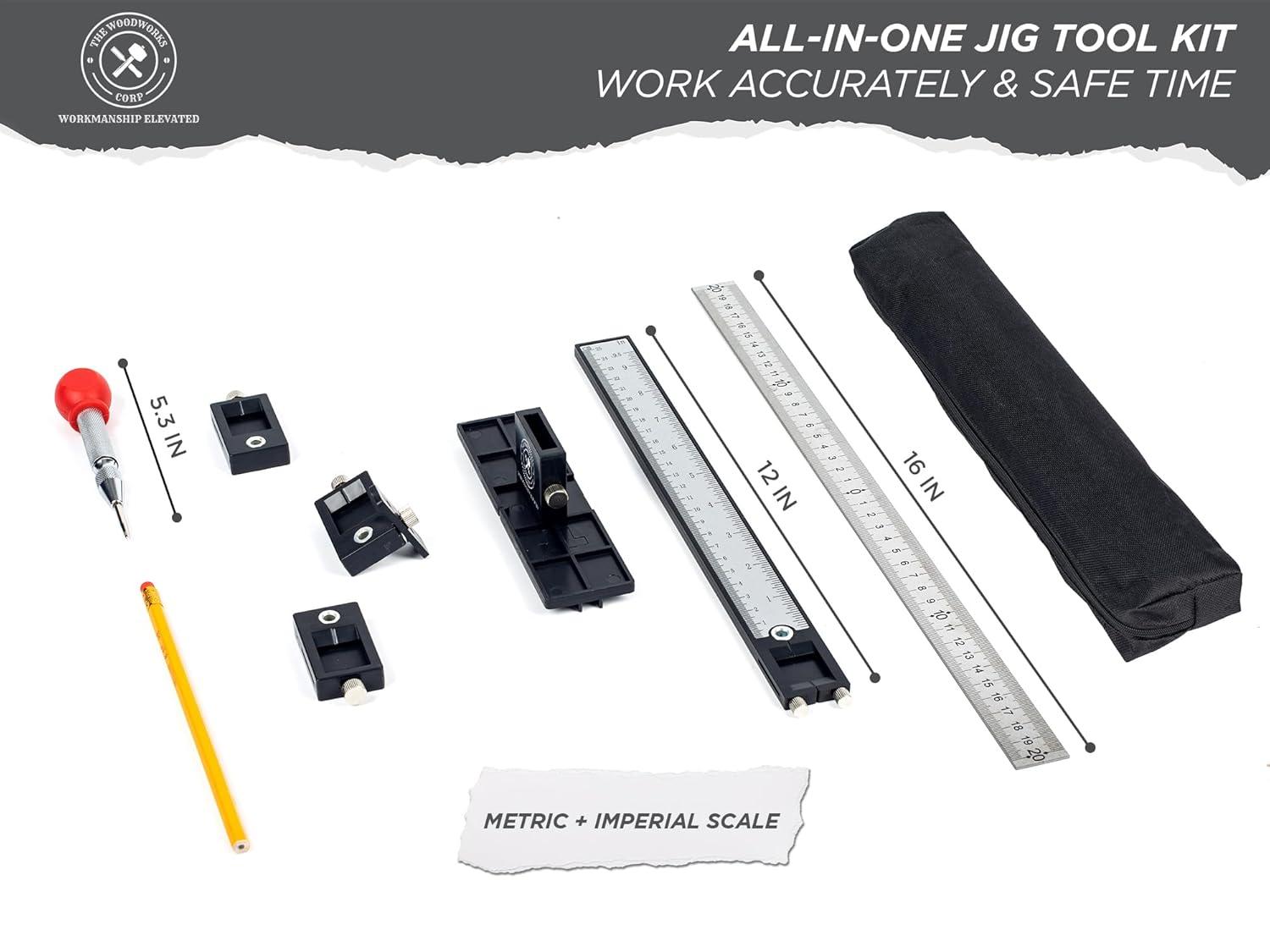 The Woodworks Corp Cabinet Hardware Jig Tool - Precise Drilling Cabinet Handle Jig - Adjustable Cabinet Jig - Perfect for Kitchen Handles - Jig for Handles and Pulls C57
