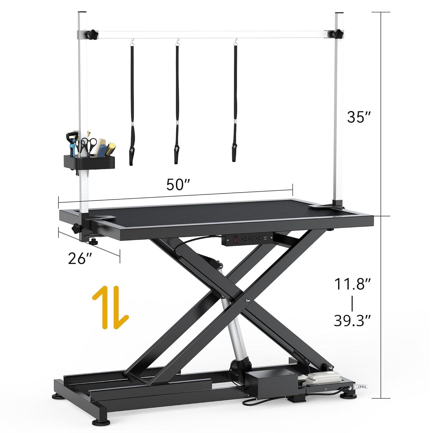 Dextrus 50" Dog Grooming Table Heavy Duty Electric Lift Pet Grooming Table for Large Dogs, Adjustable Overhead Arm Anti Slip Tabletop Tool Organizer, Dog Grooming Station
