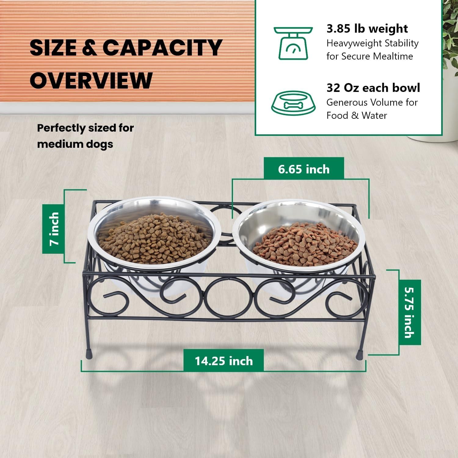 Iconic Pet Elevated wired pet double diner - Medium- 32 Oz