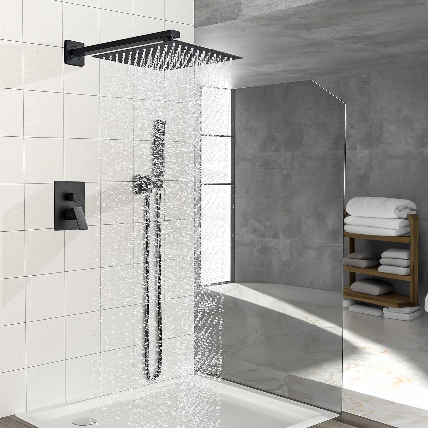 Matte Black Square Dual Rain Shower System with Handheld