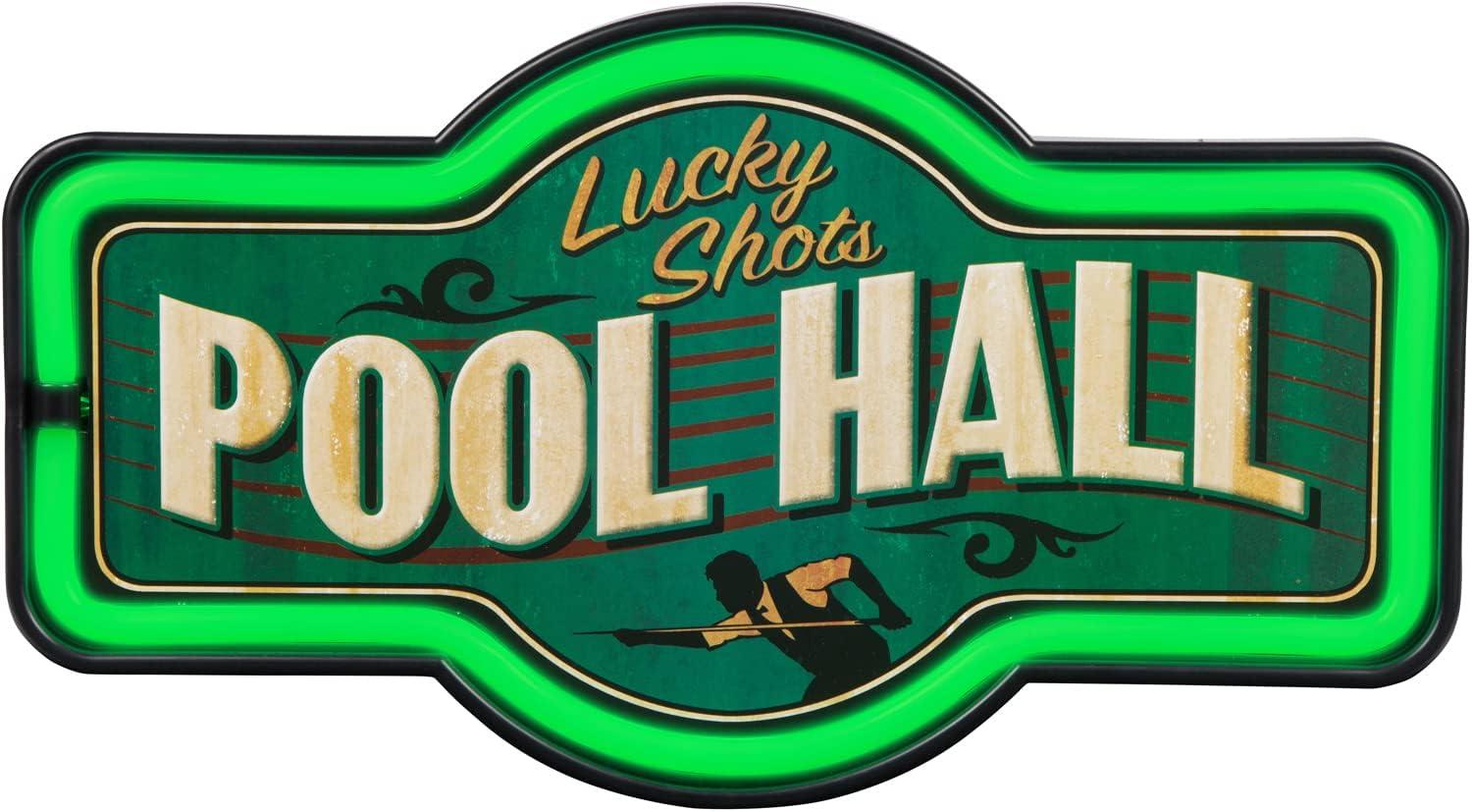 Lucky Shots Pool Hall LED Neon Sign Vintage Inspired Retro Wall Decor for the Home, Game Room, Bar, or Man Cave (17” x 9.5” x 2”)