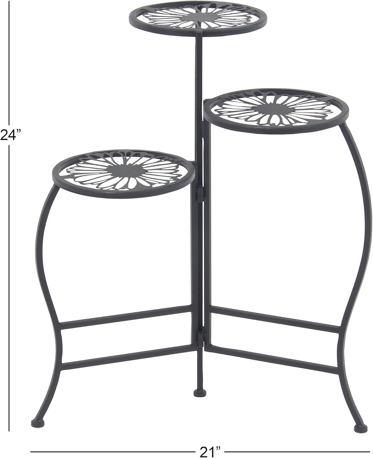 24" Black Metal 3-Tier Round Plant Stand