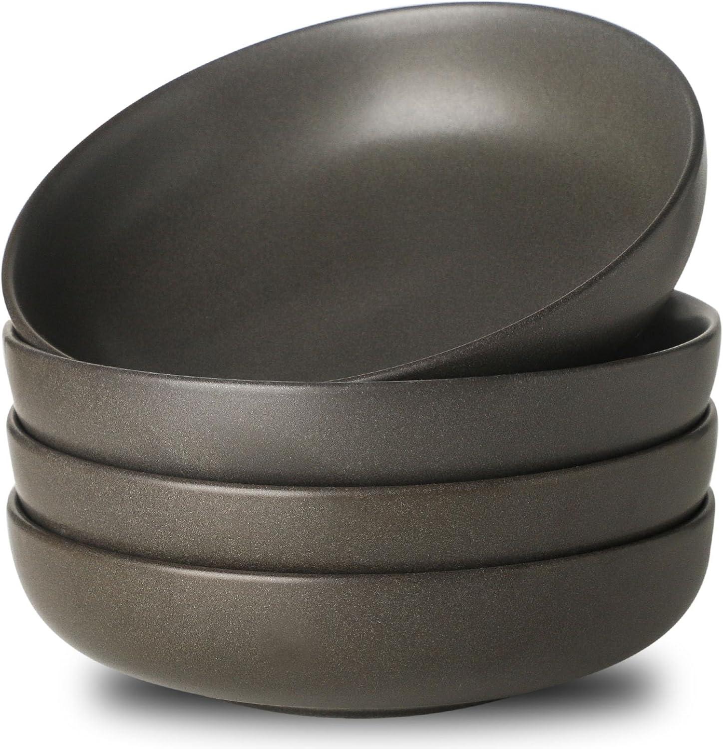 Matte Black Ceramic 34 oz Microwave Safe Pasta Bowls Set