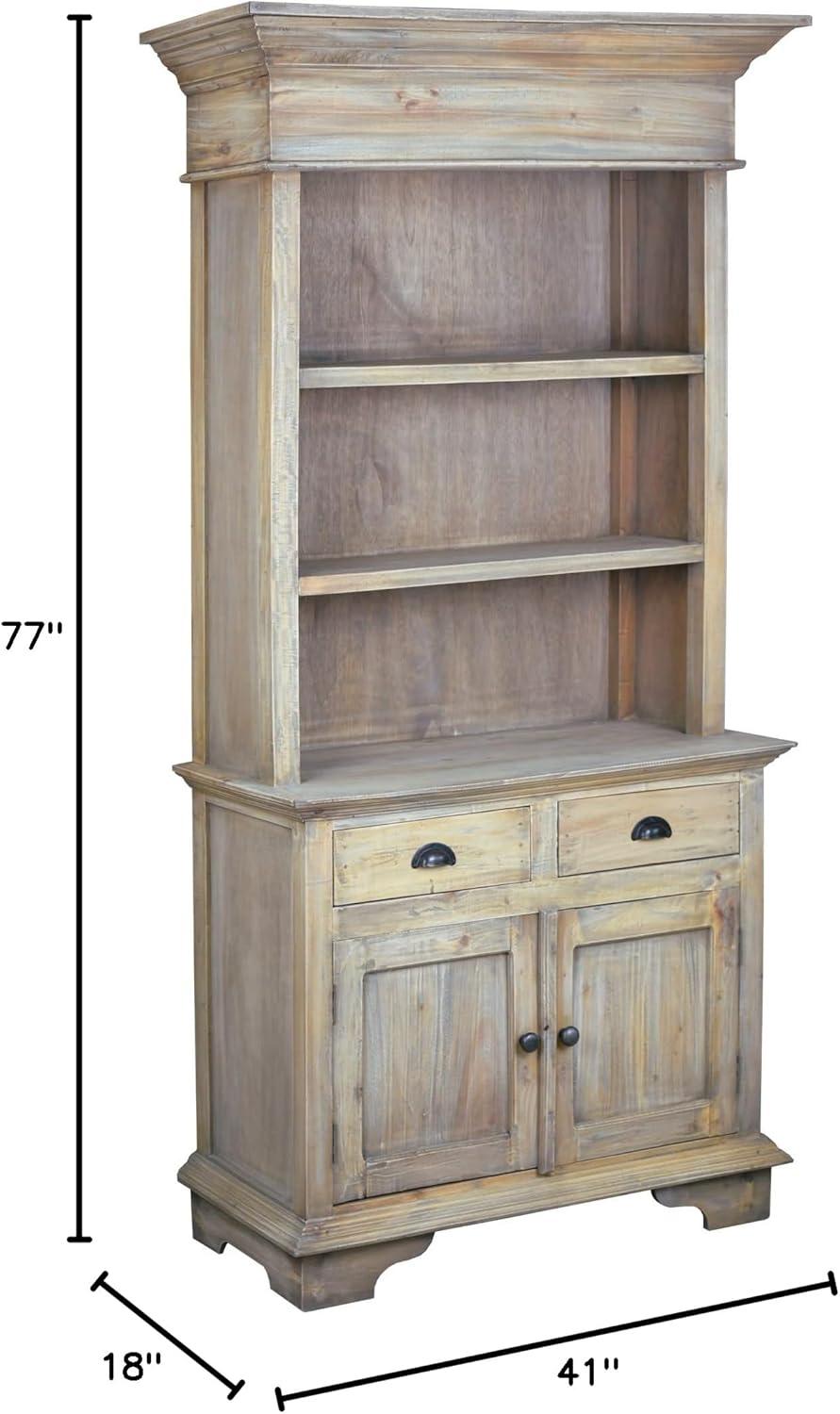 Cottage Hutch Buffet Driftwood Brown Bookcase Cabinet Solid Wood Mahogany