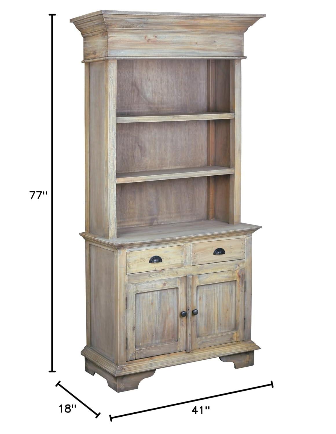 Cottage Hutch Buffet Driftwood Brown Bookcase Cabinet Solid Wood Mahogany