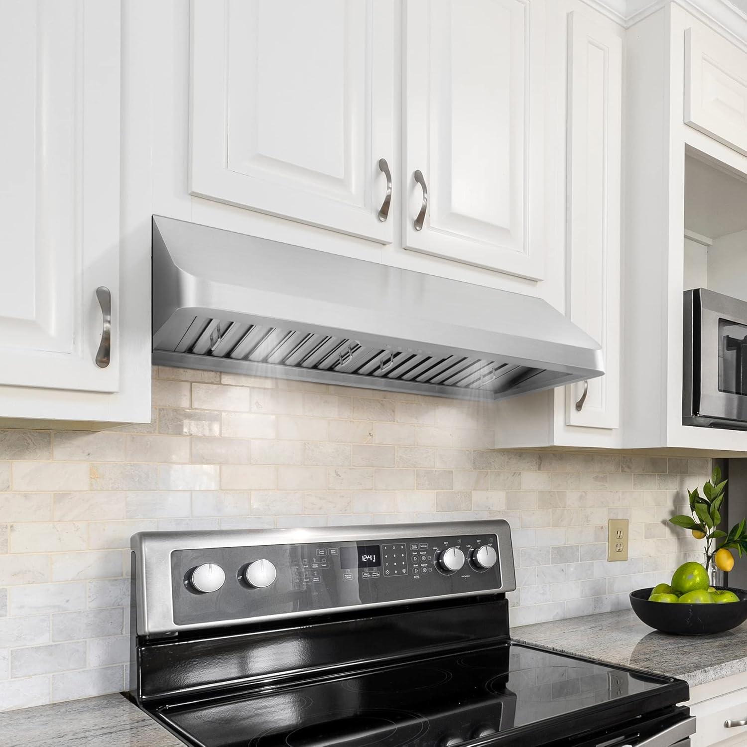 Cosmo 36 in. Ducted Under Cabinet Range Hood in Stainless Steel with Push Button Controls, Permanent Filters, LED Lights