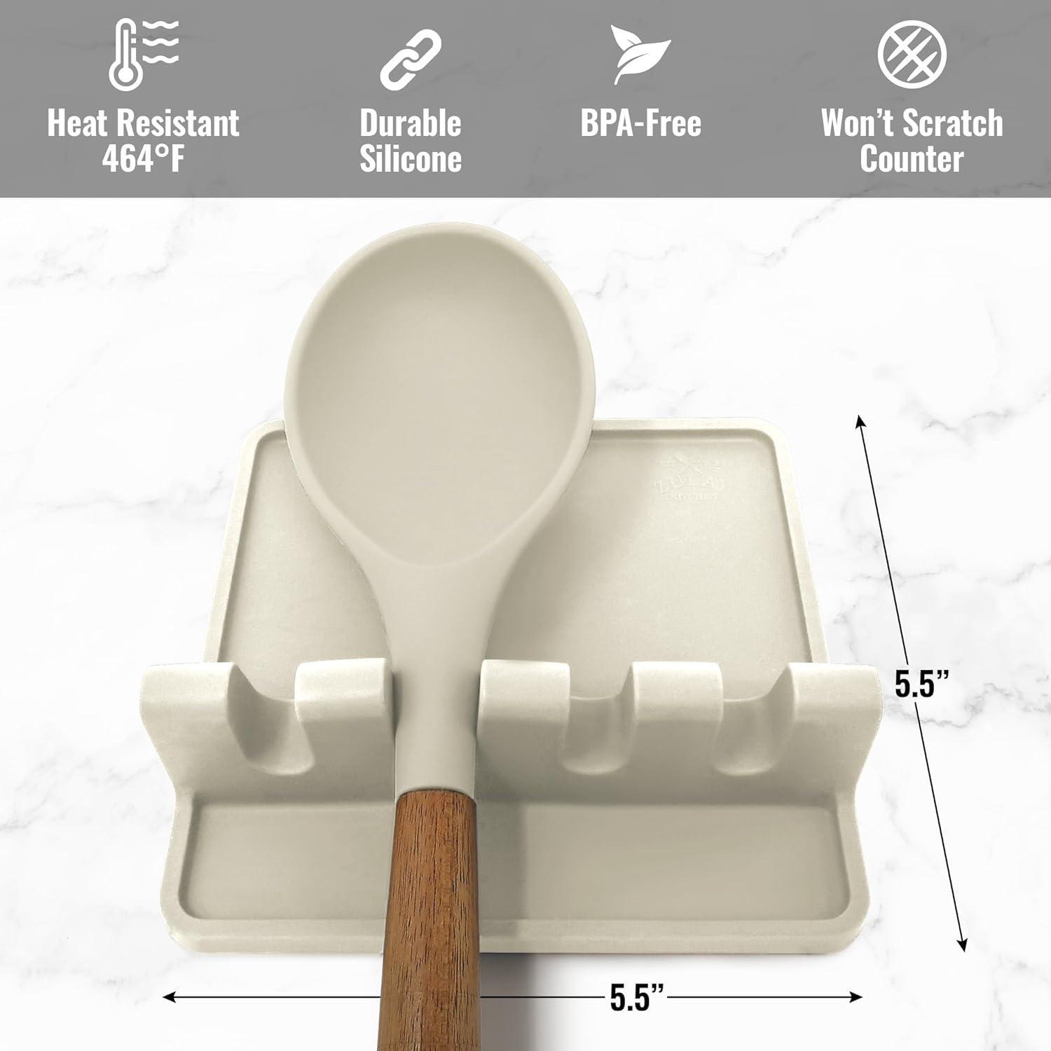 Zulay Silicone Utensil Rest with Drip Pad for Multiple Utensils BPA-Free Stove Top - Gray