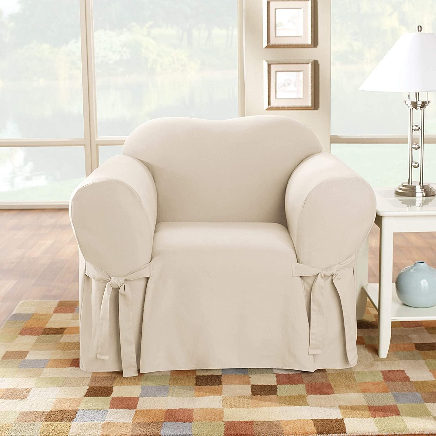 Duck Chair Slipcover Natural - Sure Fit: Cotton Stretch Fit, Machine Washable, Indoor Use, Box Cushion Compatible