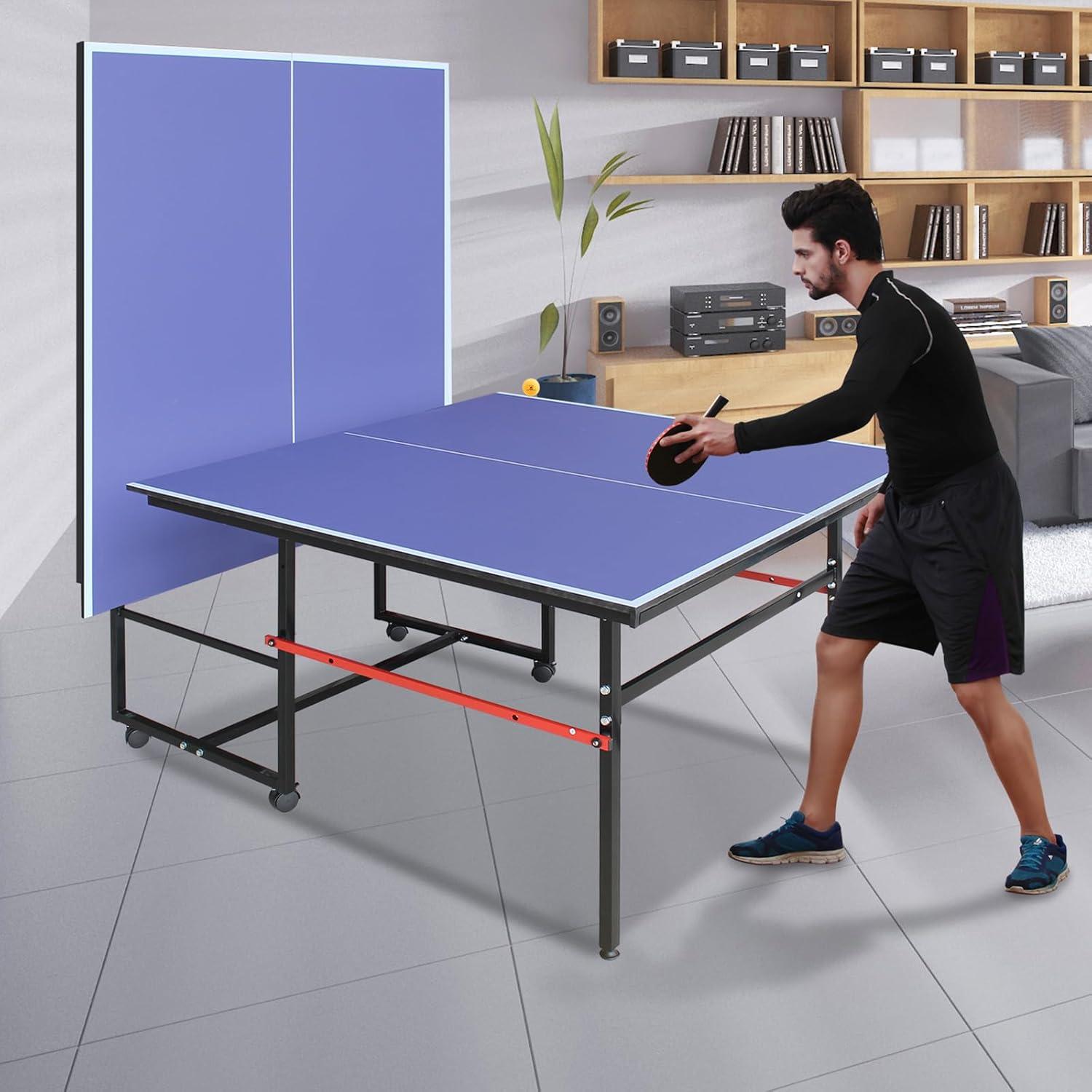 8ft Blue Aluminum Foldable Outdoor Table Tennis Set with Net