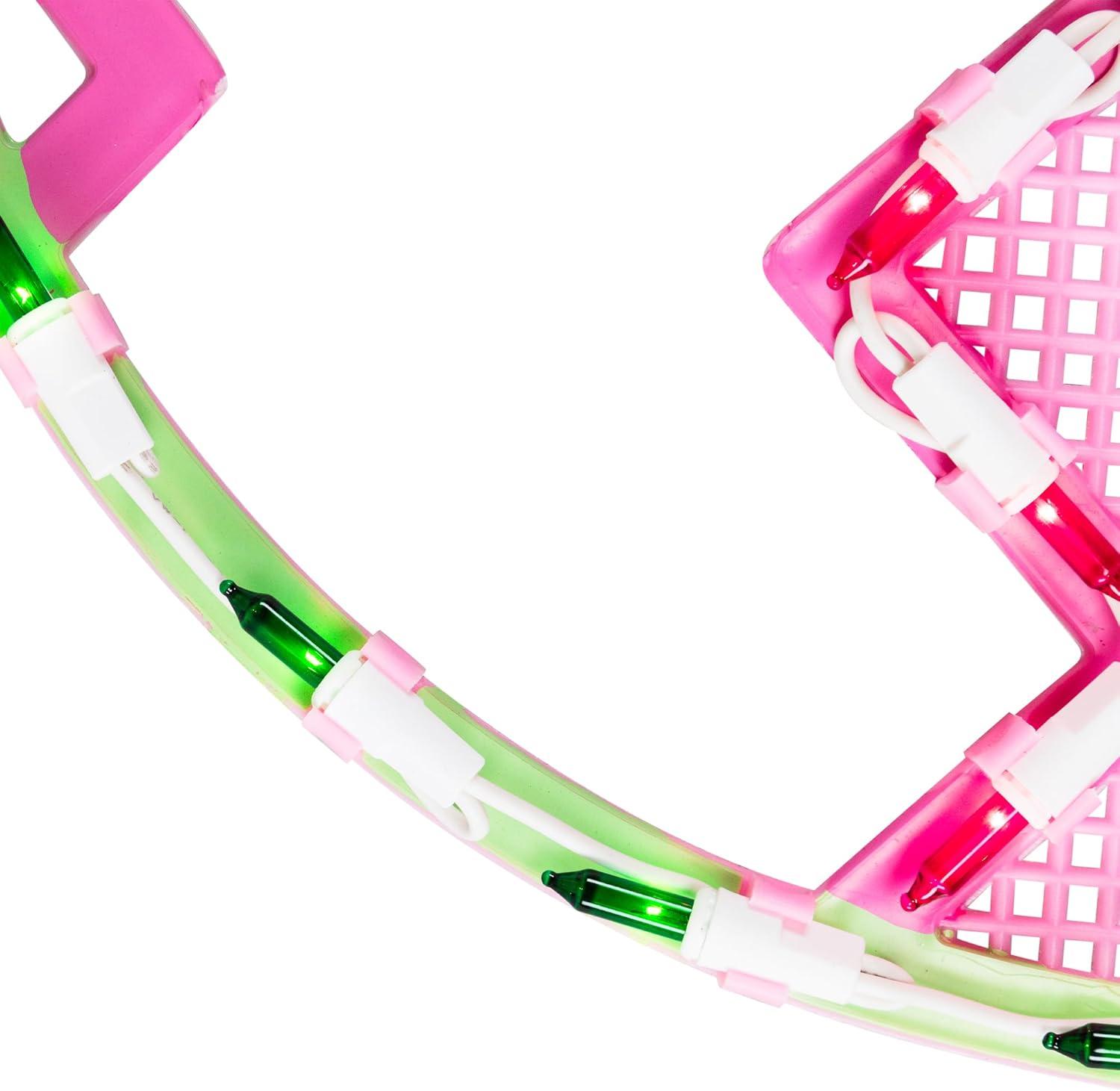 Northlight Lighted Chevron Stripe Easter Egg Window Decoration - 17" - Green and Pink