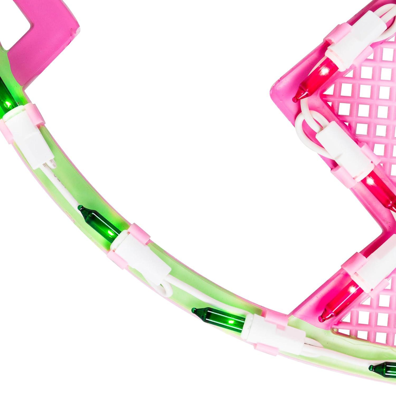 Northlight Lighted Chevron Stripe Easter Egg Window Decoration - 17" - Green and Pink