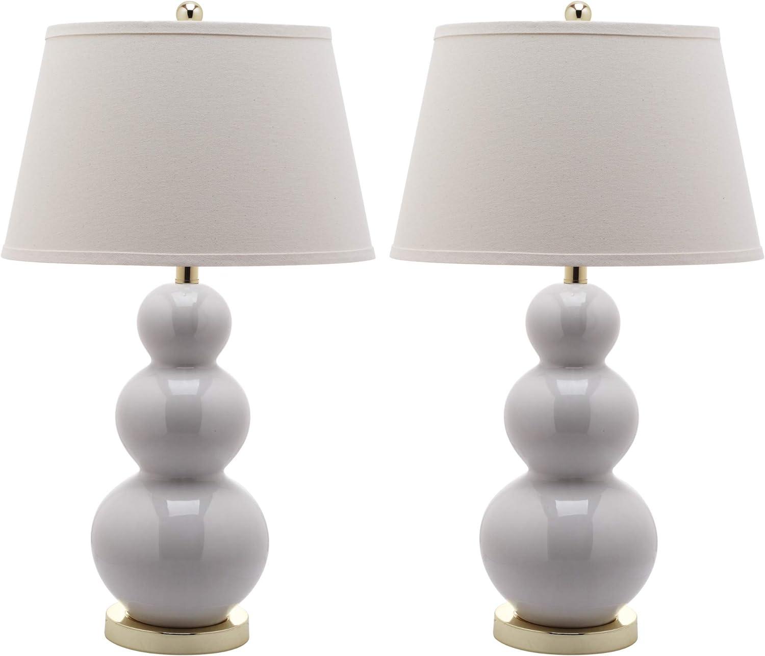Elegant White Ceramic Gourd Table Lamp Set with Off-White Shade, 28"