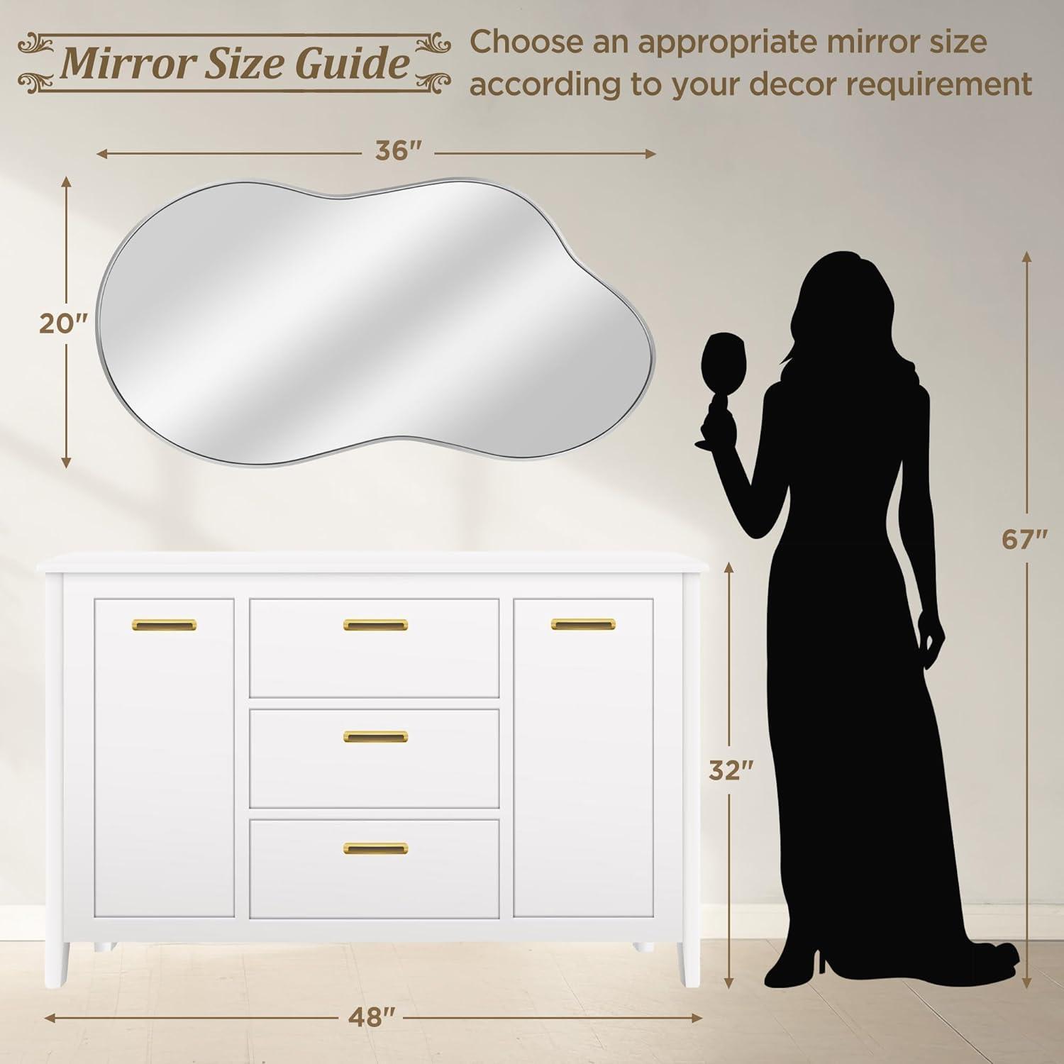 36 in. W. x 20 in. H Irregular Silver Aluminum Alloy Framed Wall Mirror Asymmetrical Wall Mirror