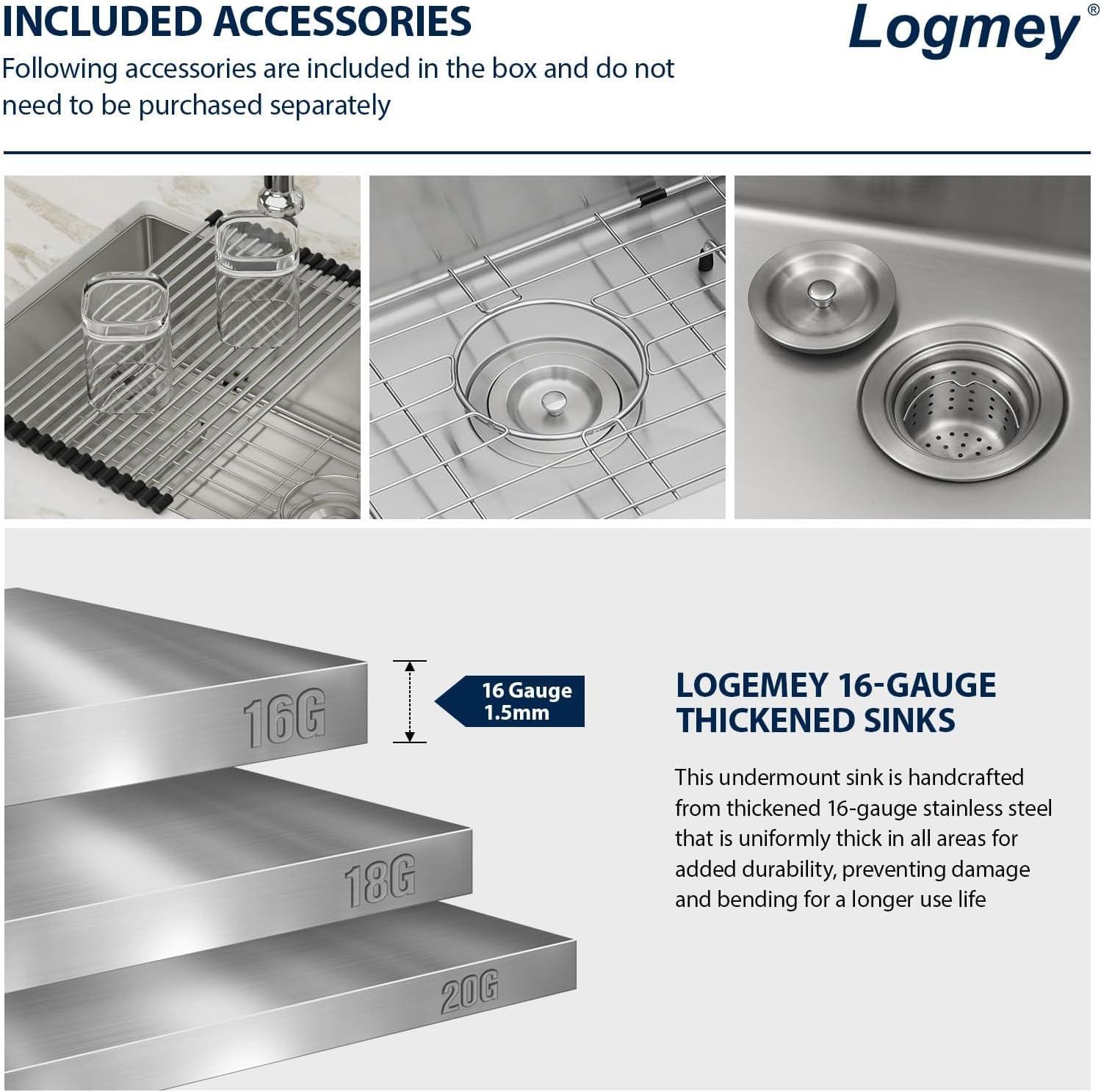 Sarlai 28'' L x 18" W Undermount Single Bowl Stainless Steel Kitchen Sink with Sink Grid and Basket Strainer SU2818R