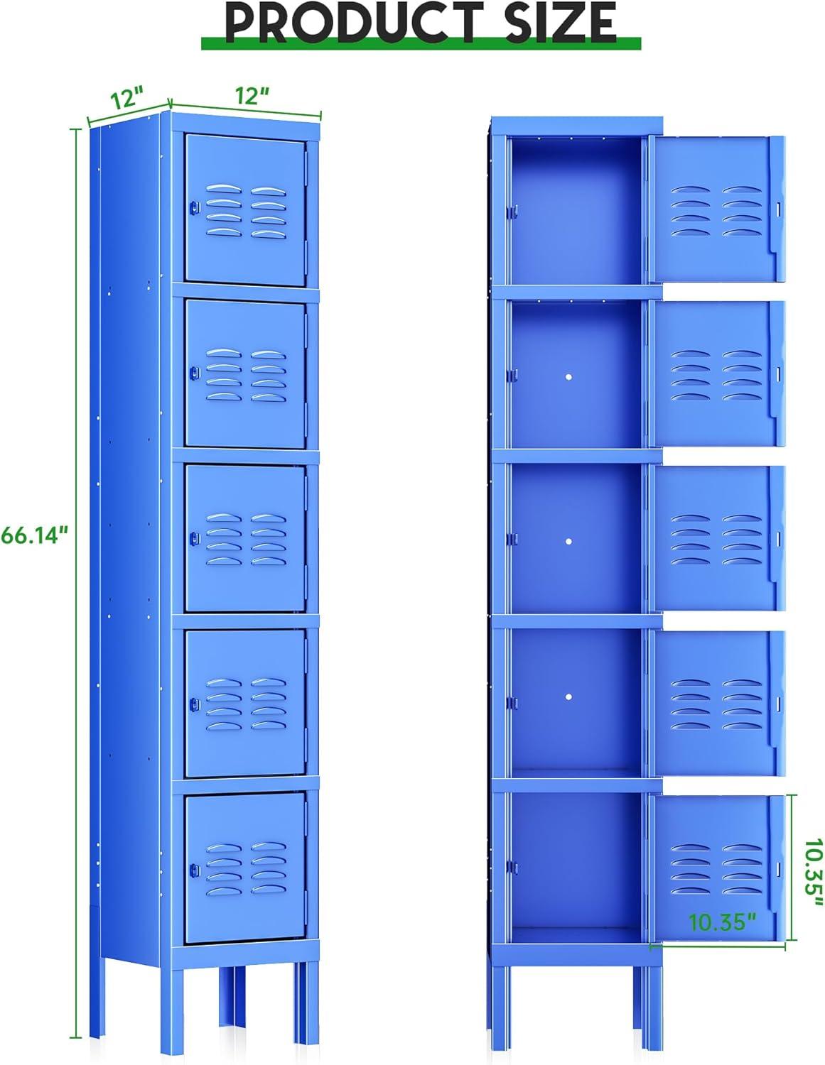 INTERGREAT Metal Locker Cabinet for School Office Gym Metal Storage Locker for Employees Students Steel Locker Triple Tier with 5 Door Blue