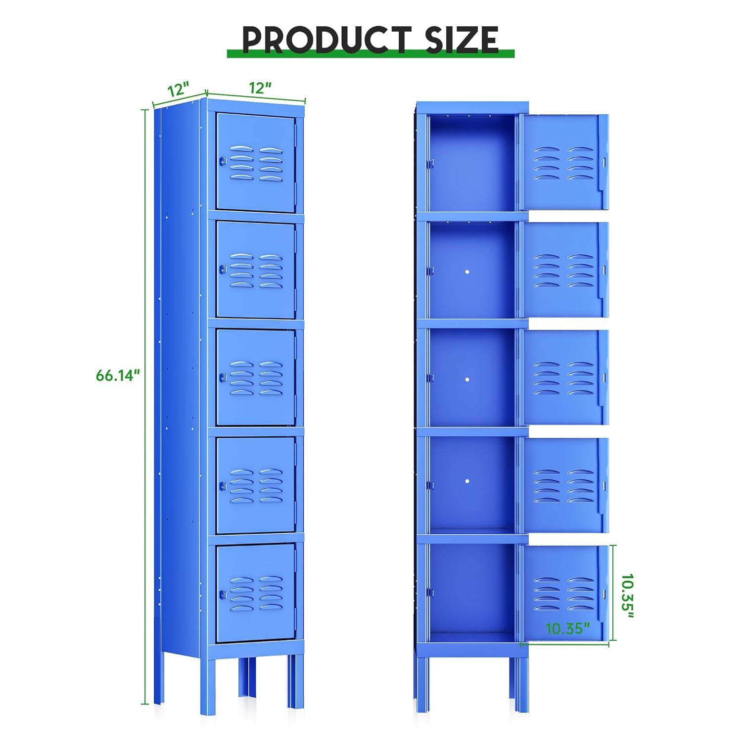 INTERGREAT Metal Locker Cabinet for School Office Gym Metal Storage Locker for Employees Students Steel Locker Triple Tier with 5 Door Blue