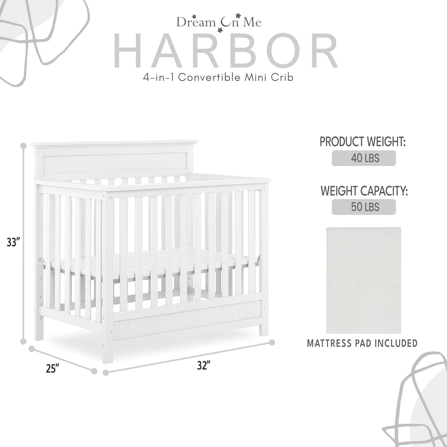 Dream On Me JPMA Certified Harbor 4-in-1 Convertible Mini Crib