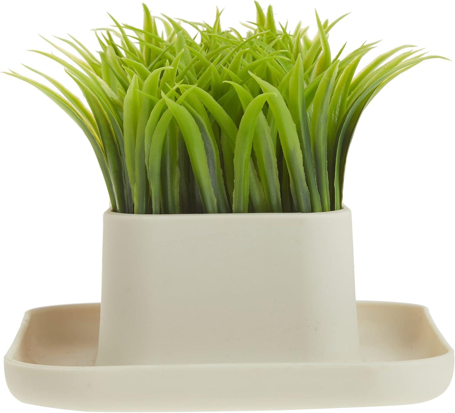 Beige Faux Grass Pen and Phone Stand with Tray