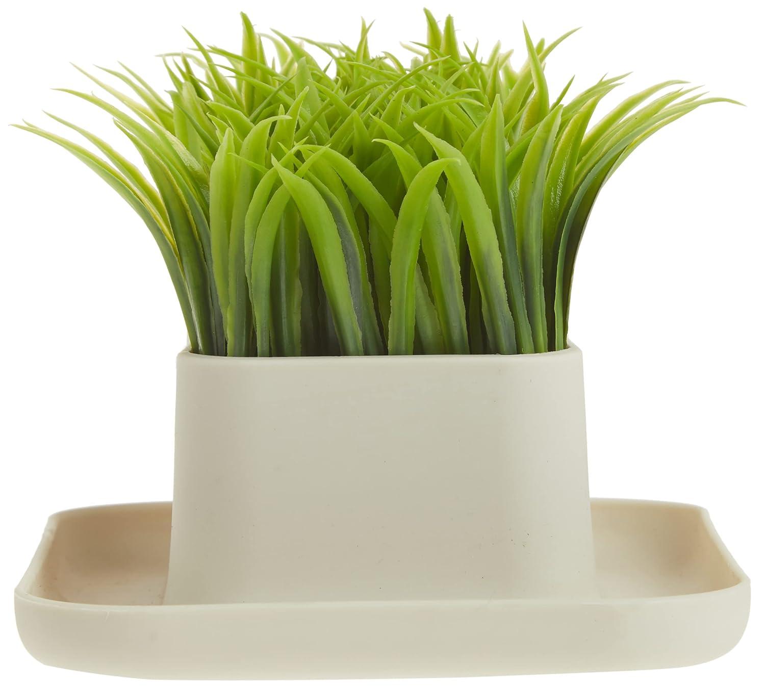 Beige Faux Grass Pen and Phone Stand with Tray