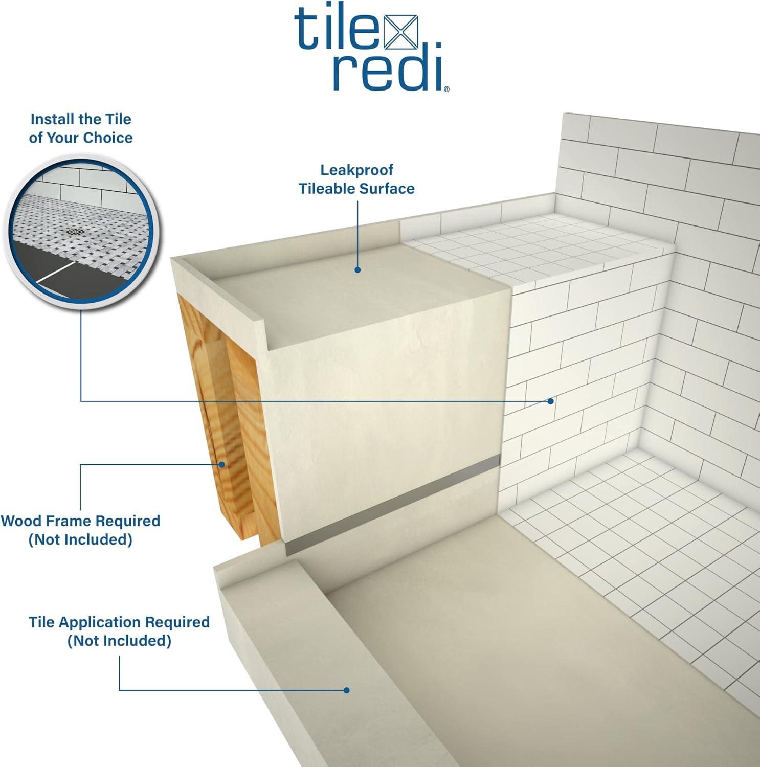 Tile Redi Rt4248r-3-Rb42-Kit Base'n Bench 42" X 48" Rectangular Shower Base - Nickel