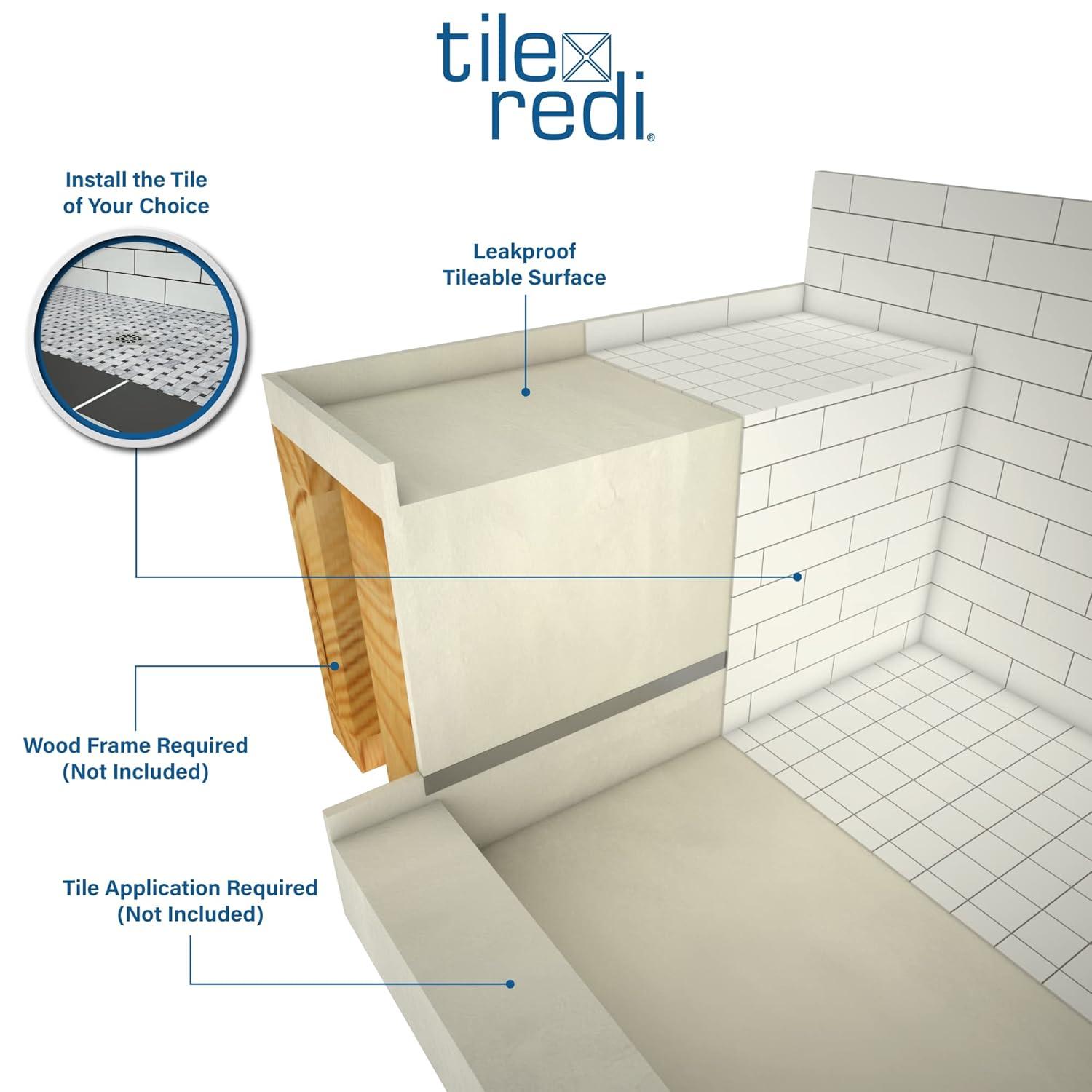 Tile Redi Rt4248r-Sq-Rb42-Kit Base'n Bench 42" X 60" Rectangular Shower Base - Chrome