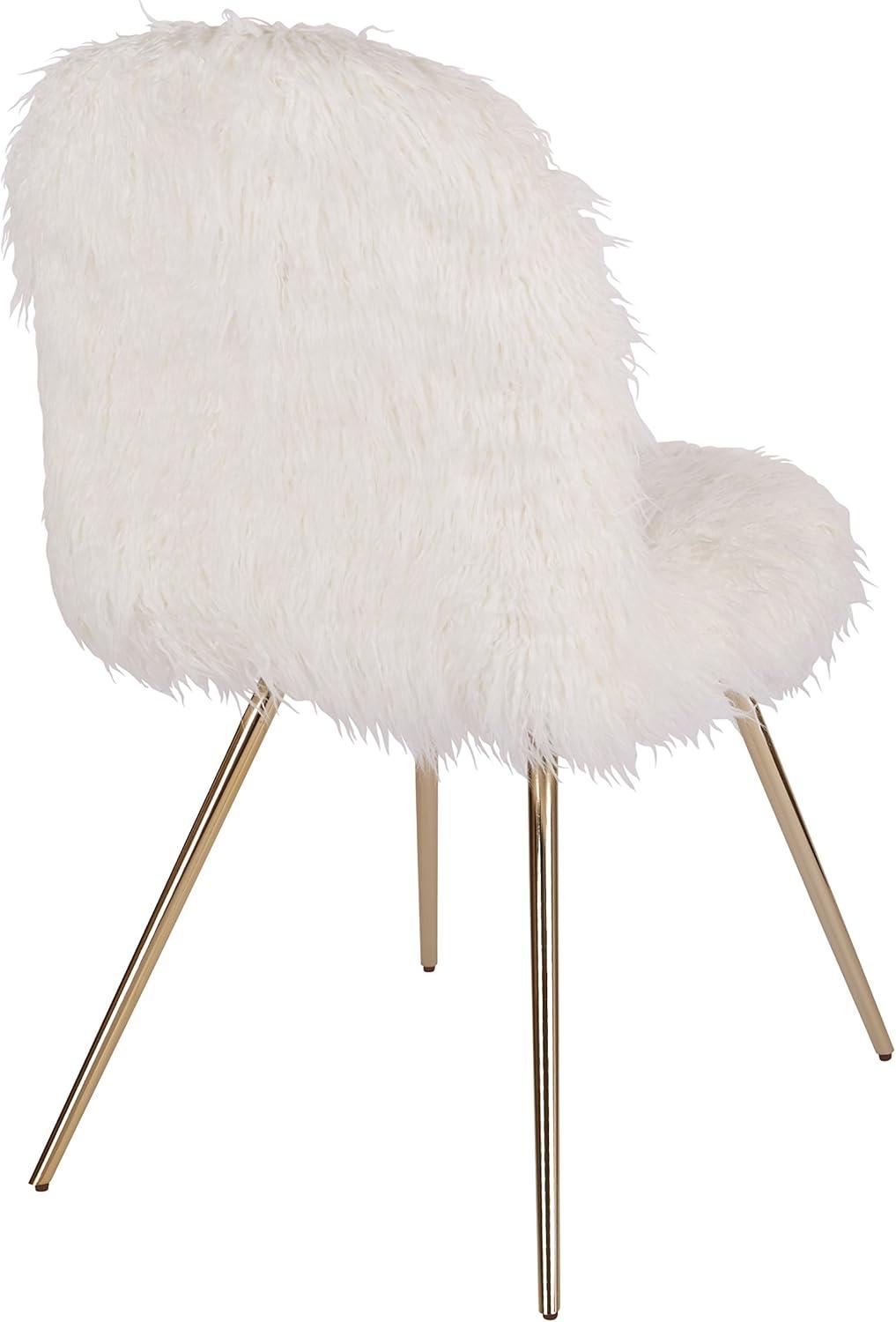 Julia Chic Accent Chair, White Faux Fur and Gold Legs