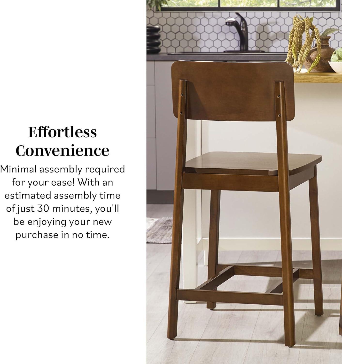 Walker Edison Minimalist Solid Wood Counter Stool, Set of 2, Walnut