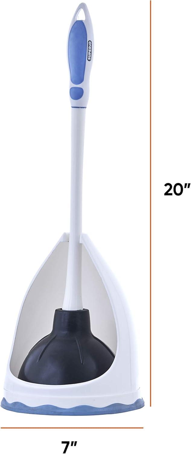 Superio Toilet Bowl Brush and Holder with Under Rim Cleaner for Bathroom, Toilet Brush and Caddy with Non Scratch Bristles and Under Rim Lip Brush, White and Blue (2 Pack)