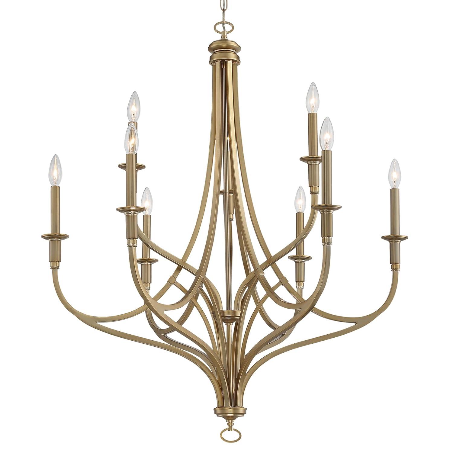 Minka Lavery Brushed Honey Gold Chandelier 34" Wide Modern 9-Light Fixture for Dining Room House Foyer Kitchen Entryway Bedroom