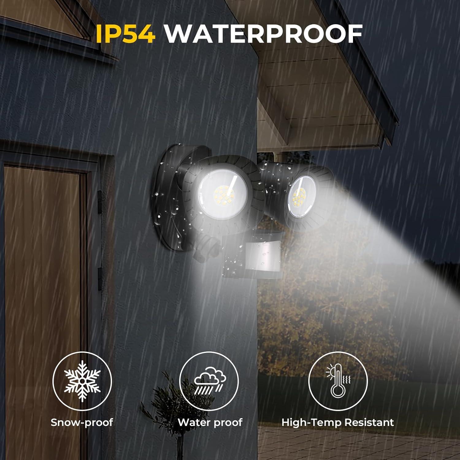 R.W.FLAME LED Flood Motion Sensor Outdoor Lights, 24W 1800LM 5000K IP54 Waterproof, 5 Lighting Modes, 4 Lighting Durations, 3 Detection Distances, for Garage, Yard, Porch, Black.