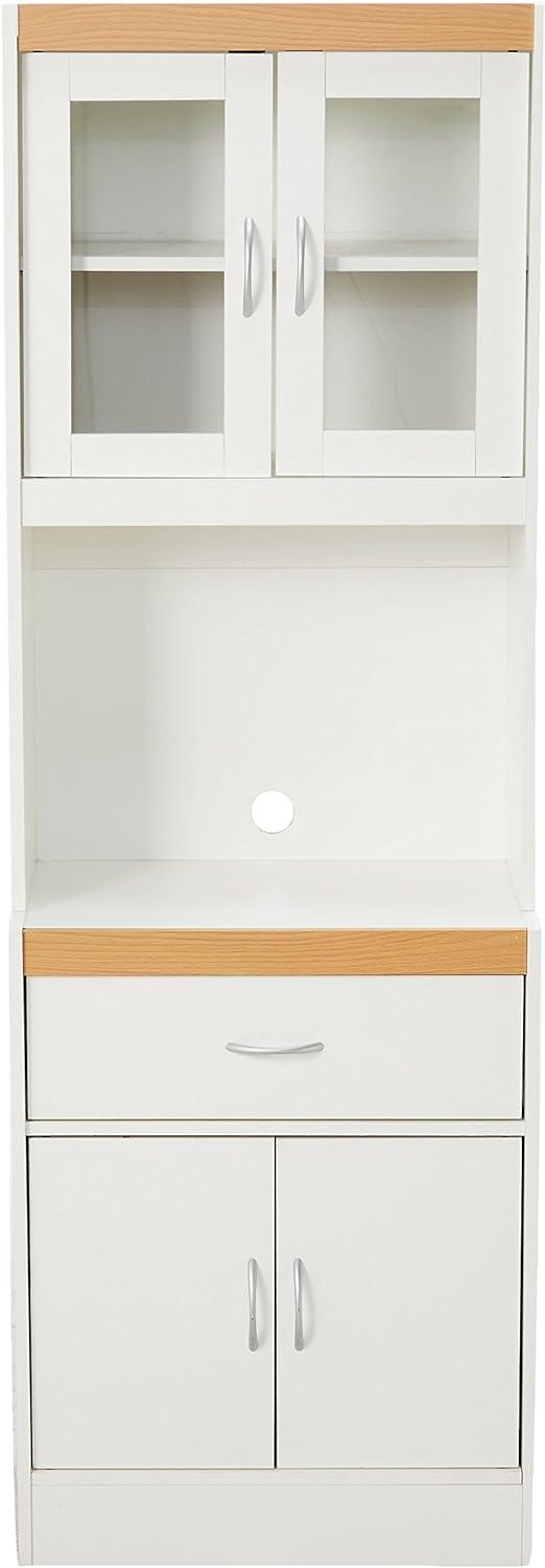 White Freestanding Kitchen Storage Cabinet with Microwave Space