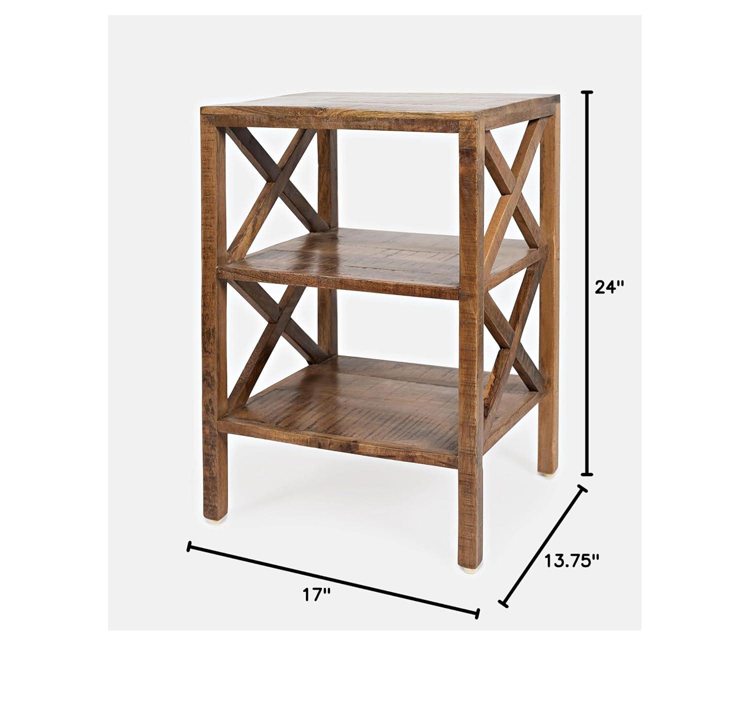 Jofran, Global Archive Solid Wood Rustic Modern X-Side Accent Table with Two Shelves, Red