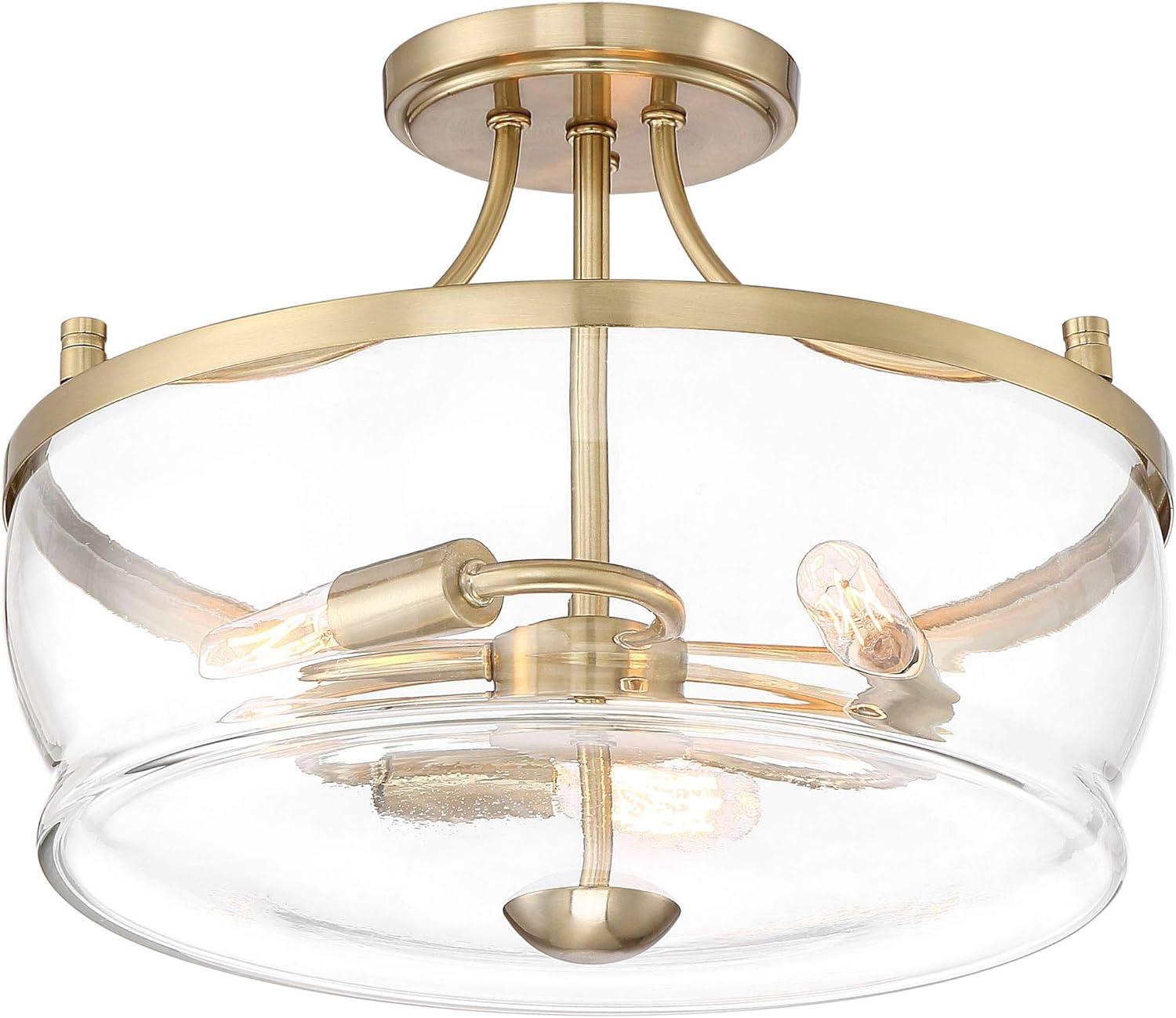 Possini Euro Design Alia Modern Ceiling Light Semi Flush Mount Fixture 14" Wide Warm Brass 3-Light Clear Glass Shade for Bedroom Living Room Hallway