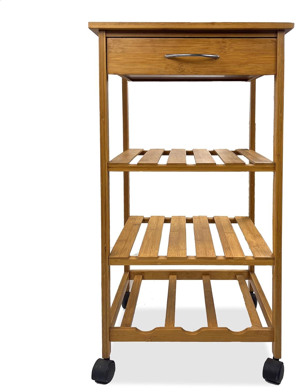 Greemotion Dahn Bamboo 3-Shelf Kitchen Cart with Drawer in Natural