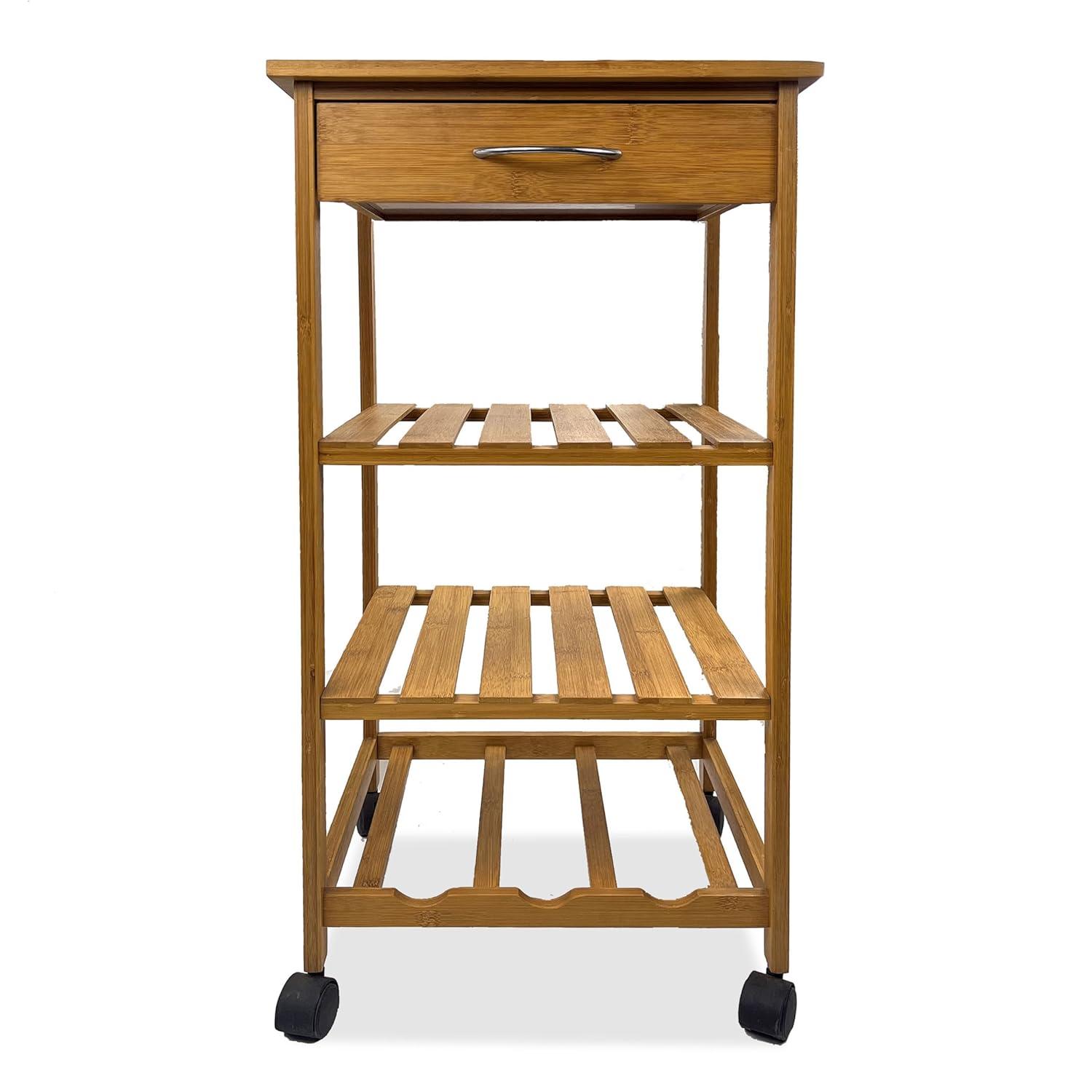 Greemotion Dahn Bamboo 3-Shelf Kitchen Cart with Drawer in Natural