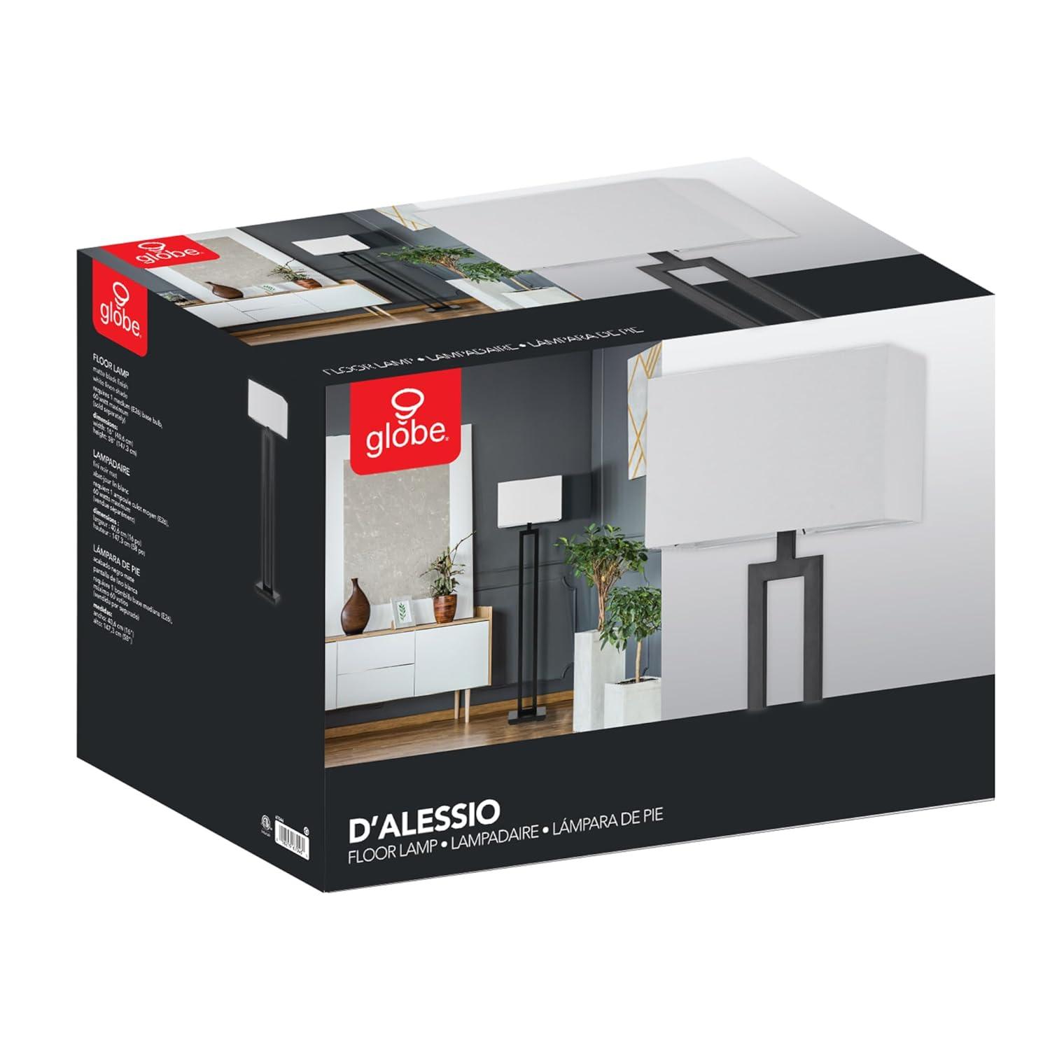 Globe Electric D'Alessio 58" Matte Black Floor Lamp with White Linen Shade, 67046
