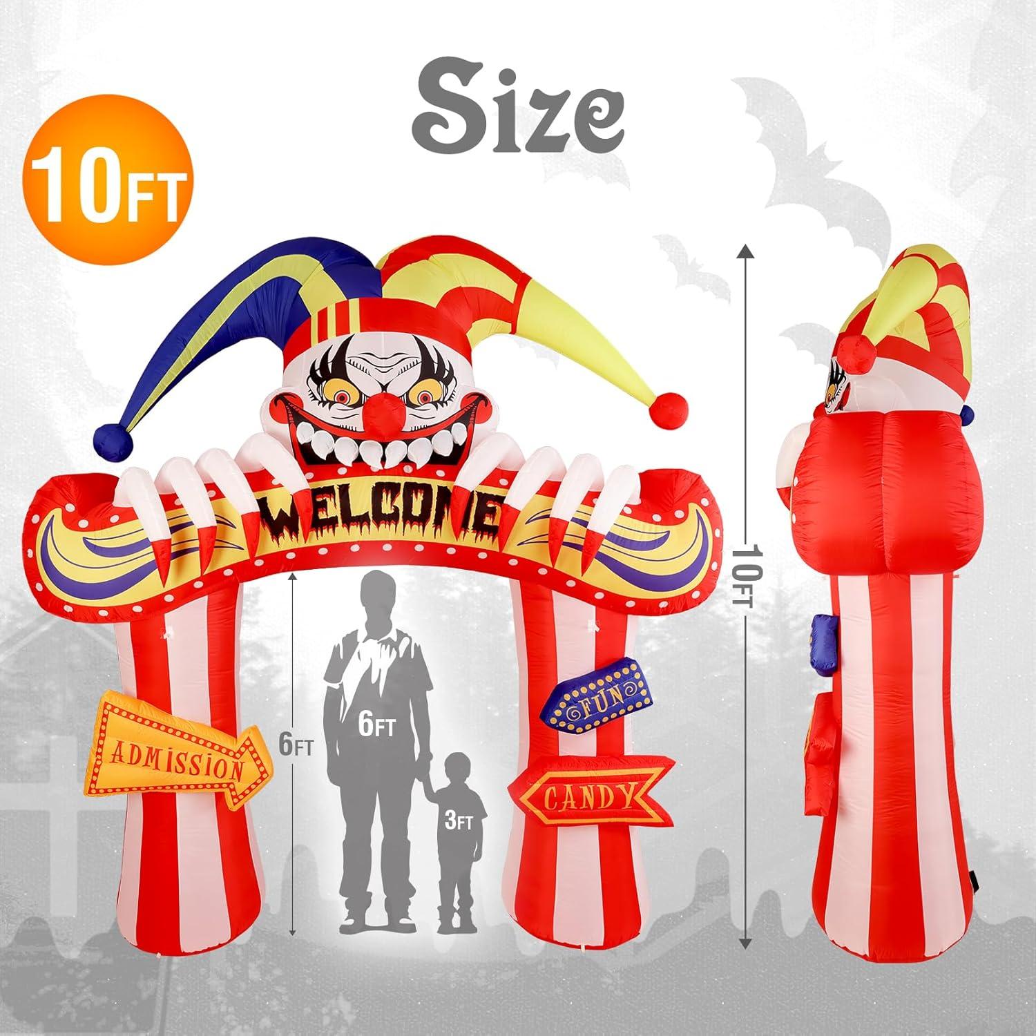 10 Ft Bright White Inflatable Clown Arch with LED Lights