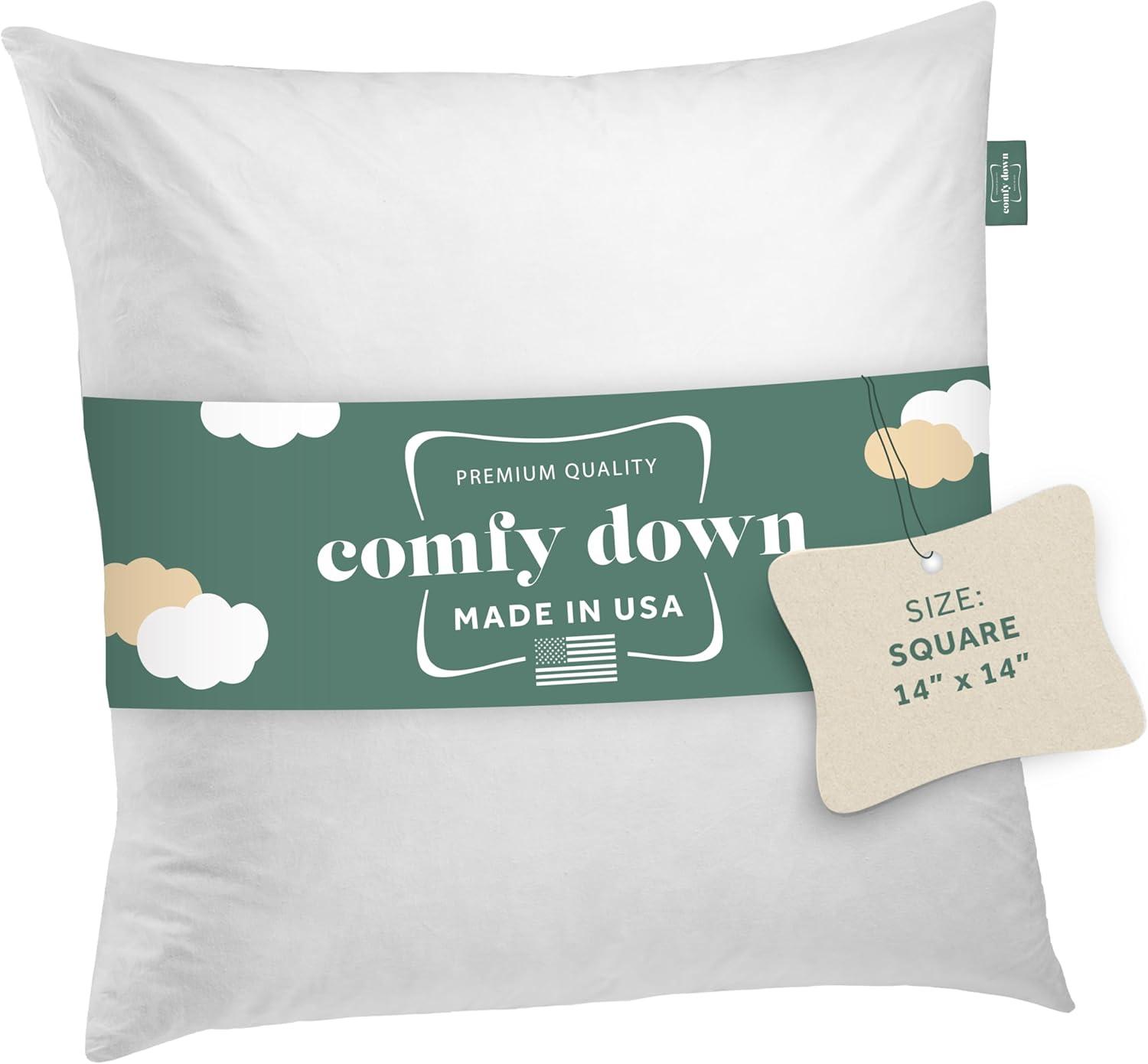 ComfyDown Decorative Throw Pillow Insert Down 100% Cotton Cover 233 Thread Count Square Pillow Insert