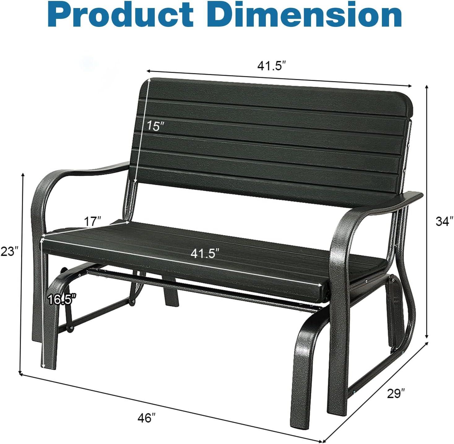 Black Steel Frame Outdoor Glider Bench with HDPE Seat