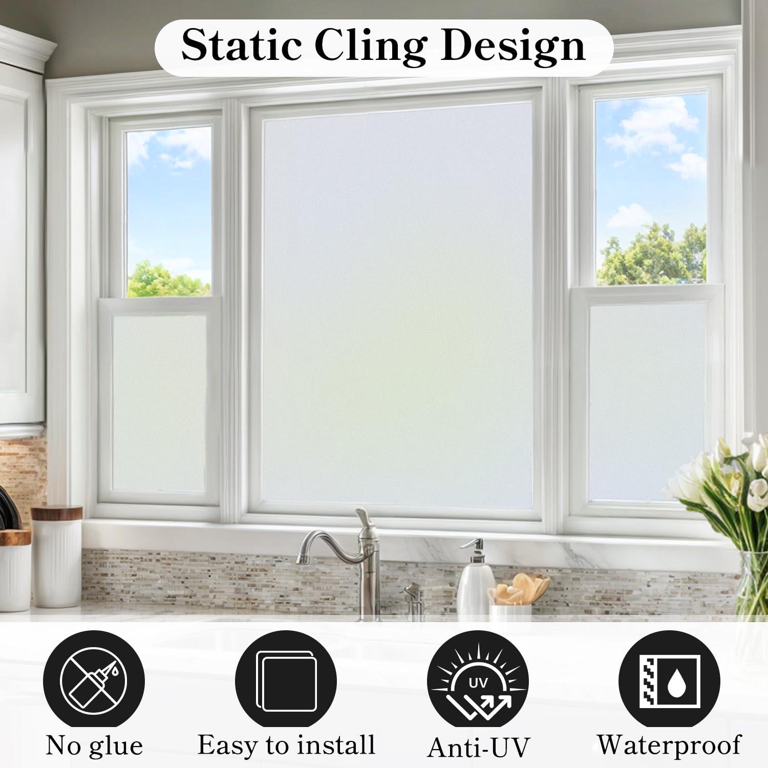 DUOFIRE Privacy Window Film Frosted Glass Film Matte White Static Cling Glass Film No Glue Anti-UV Window Sticker Non Adhesive for Privacy Office Meeting Room Bathroom Living Room DS001W 35.4x78.7in